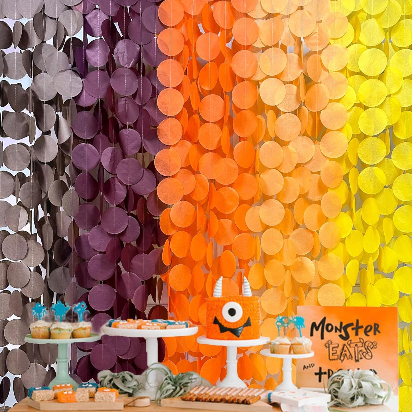 192Ft Fall Party Decorations Big Circle Dots Backdrop Garland Yellow Orange Burgundy Brown Tissue Paper Polka Dot Hanging Streamers for Birthday Wedding Fall Autumn Thanksgiving Harvest Party Supplies