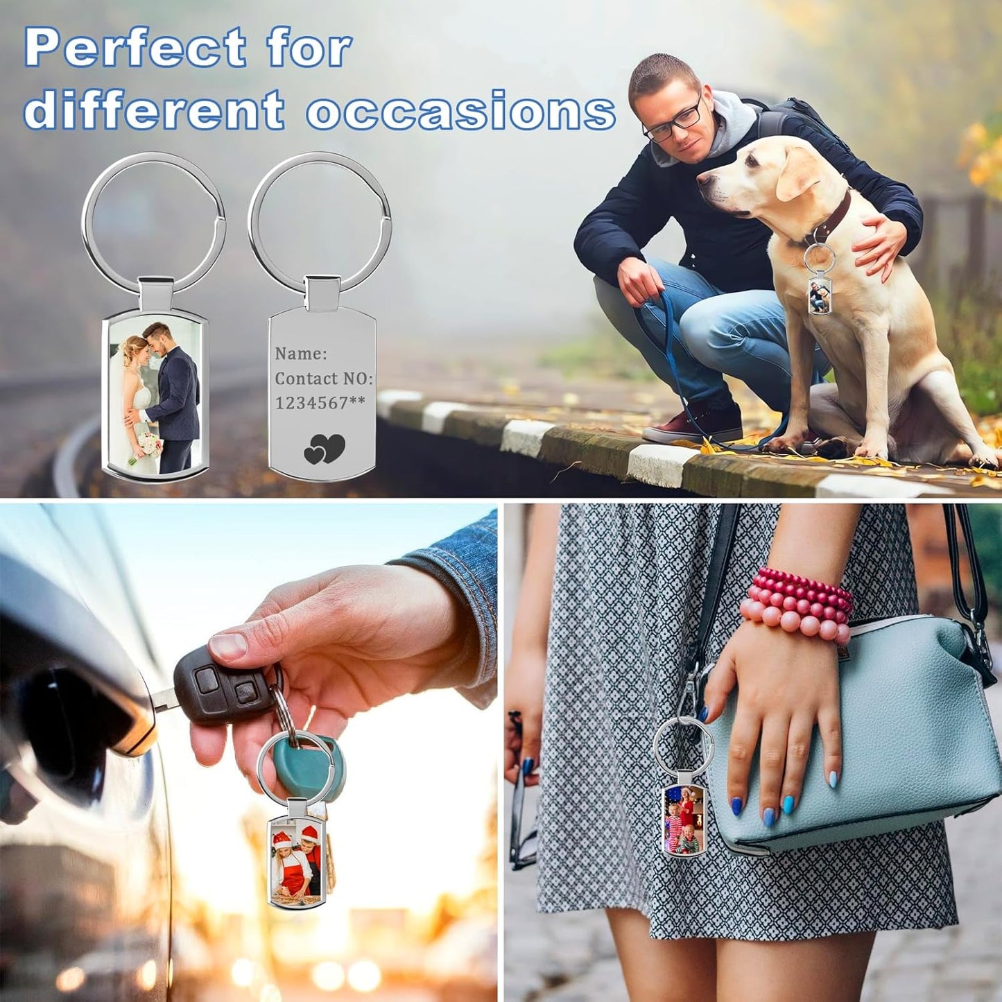 Double Side Custom Keychain with Picture Personalized Engraving Photo Text Customized Gifts for Men Women