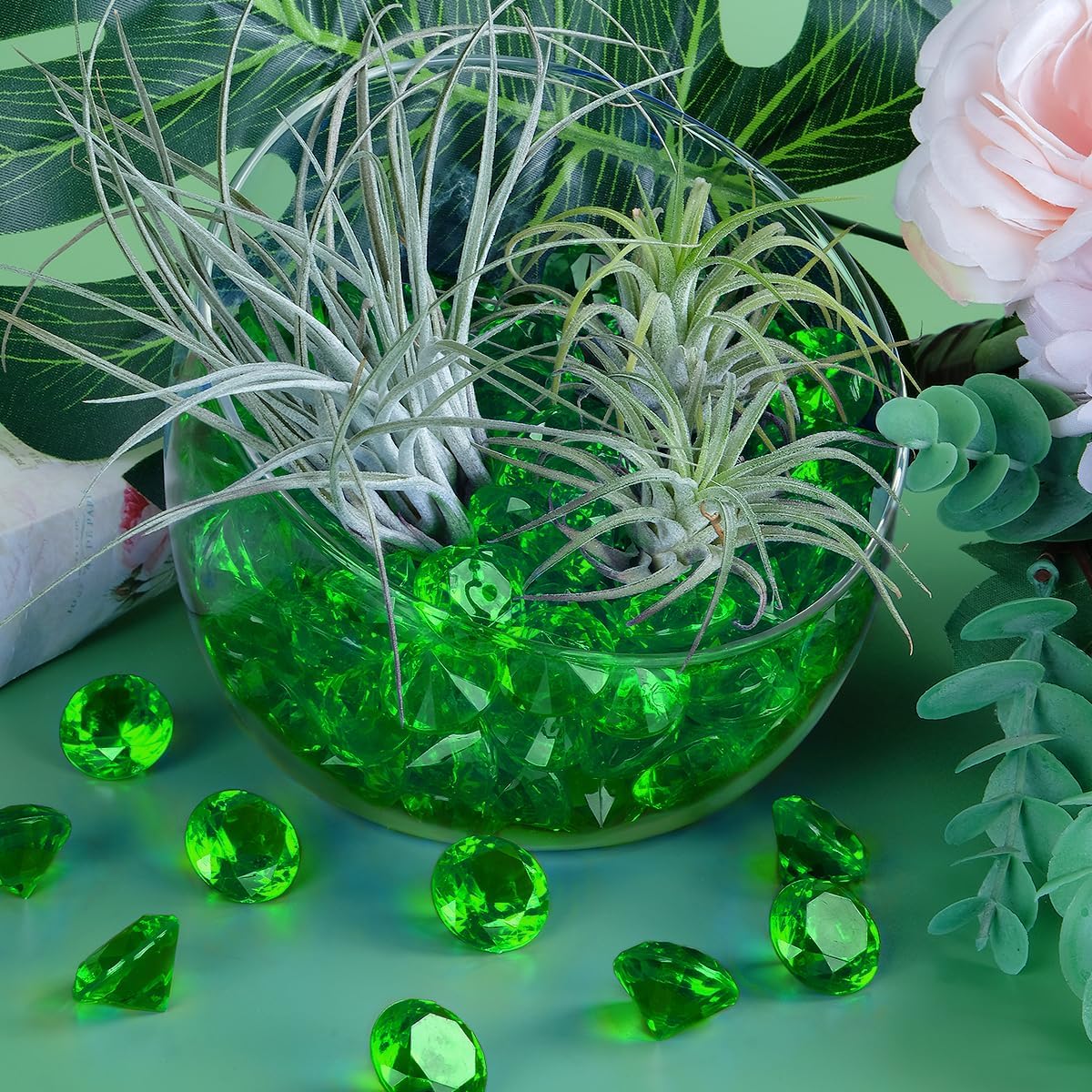 Acrylic Diamond Fake Gems Vase Filler, Babenest 240pcs 3/4 Inch Faux Diamonds Crystals Jewels for Table Scatters Wedding Party Event Arts & Crafts Birthday Decoration Favor (240, Green)