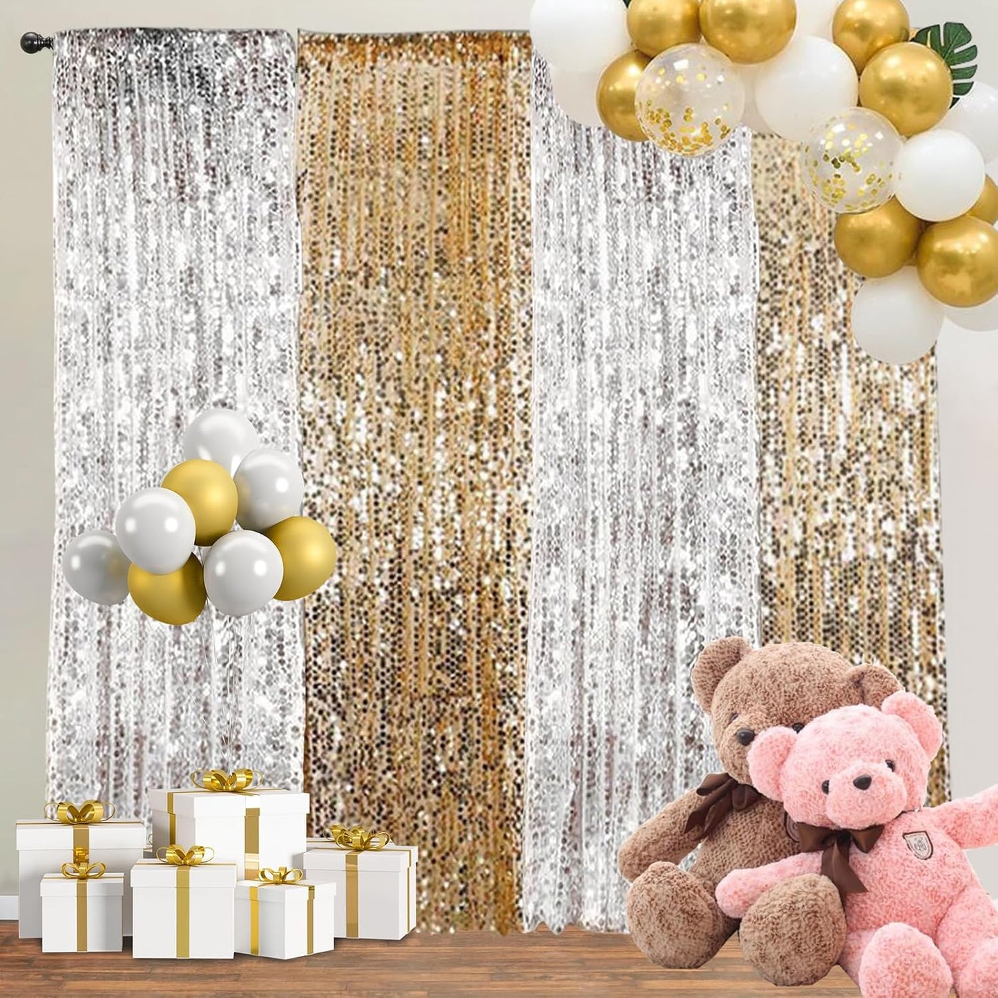 Gold Big Payatte Sequin 18MM Sequin Backdrop Drapes Curtains Panels,Fashion 9FTx9FT Backdrop for Thanksgiving Christmas Home Party Decoration Supplies