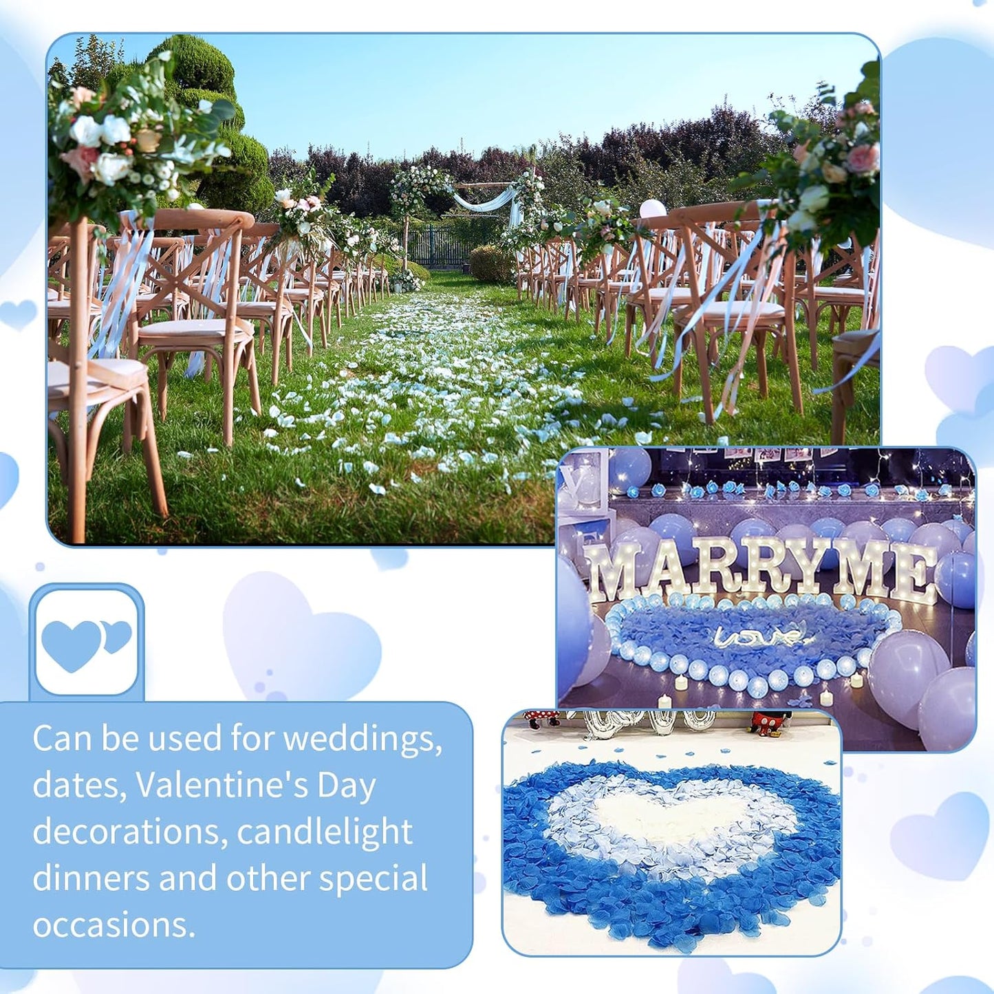 1000 Pcs Artificial Fake Rose Petals,Flower Petals for Romantic Night, Engagement, Party, Wedding, Event Flower Decorations, in Bulk(Light Blue)