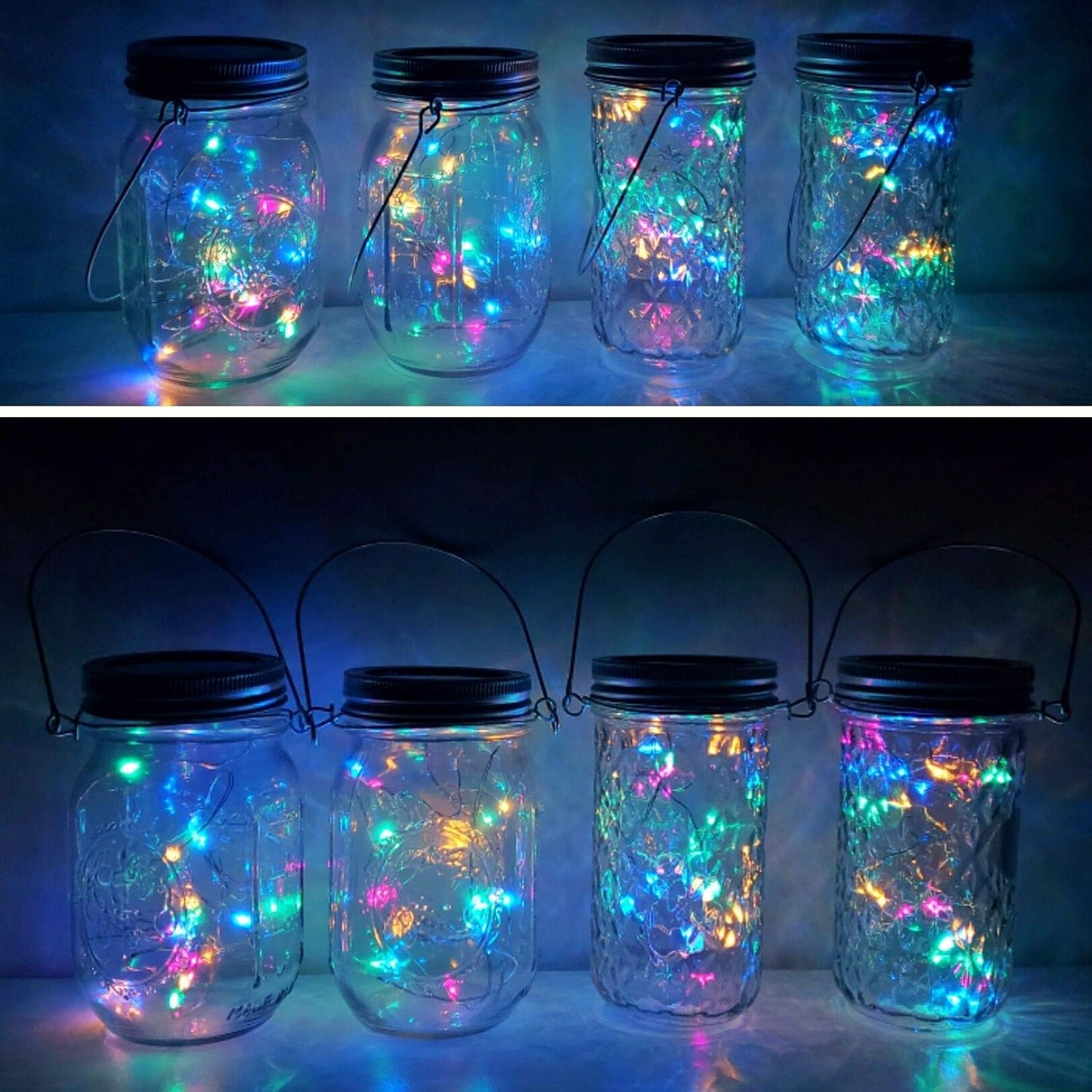 Solar Mason Jar Lights, 6 Pack 10 LED Jar Lid String Lights with 6 Hangers(No Jars), Waterproof Fairy Firefly Light for Garden, Patio, Outdoor, Yard, Lawn Decor(4 Colors)