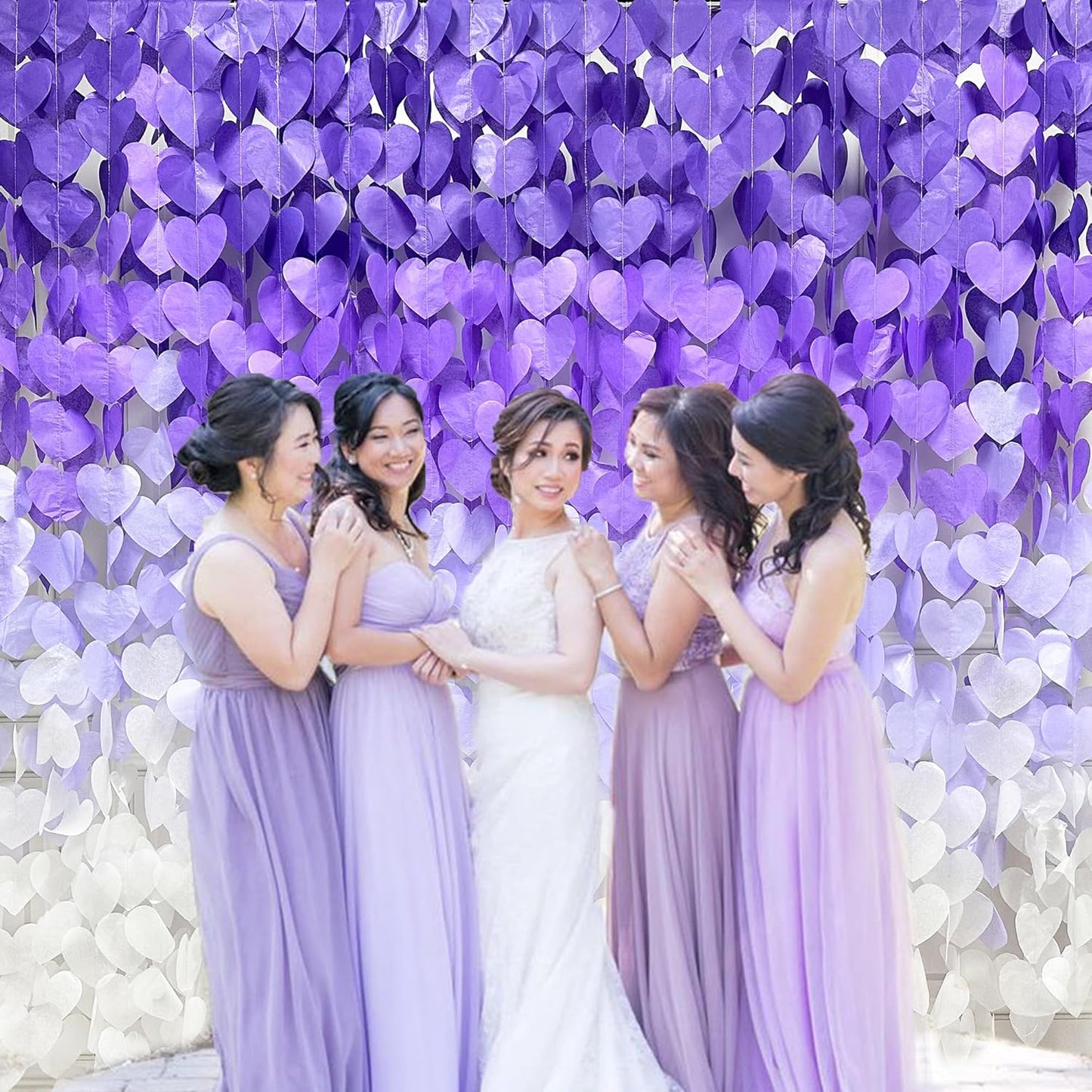 205Ft Lavender Party Decoration Ombre Purple White Heart Backdrop Streamer Tissue Paper Heart Hanging Garland for Birthday Valentines Day Bachelorette Wedding Bridal Shower Lilac Violet Party Supplies