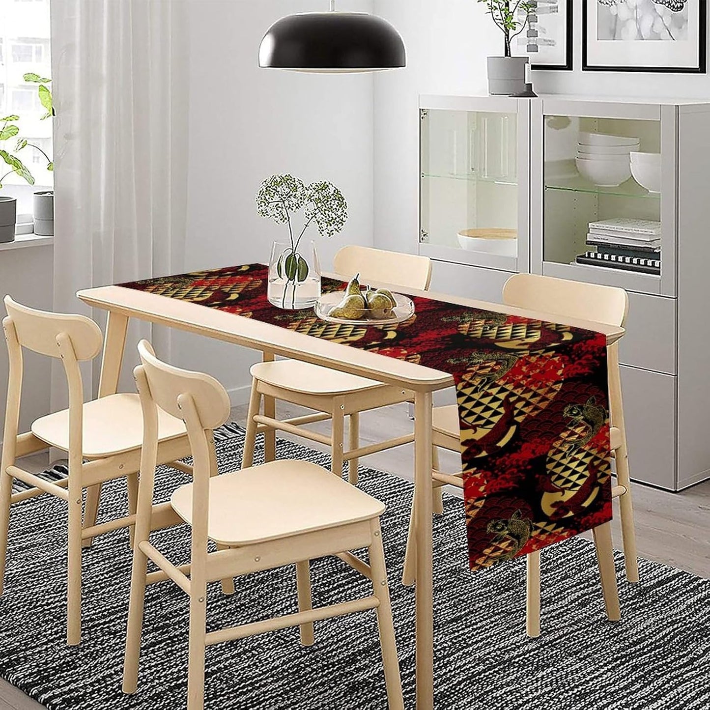 Japanese Table Runner Oriental Tradition Kio Fish Red Art Printed Burlap Runner Home Kitchen Dining Table Living Room Decor Fabric 1 Panel W13xL60in