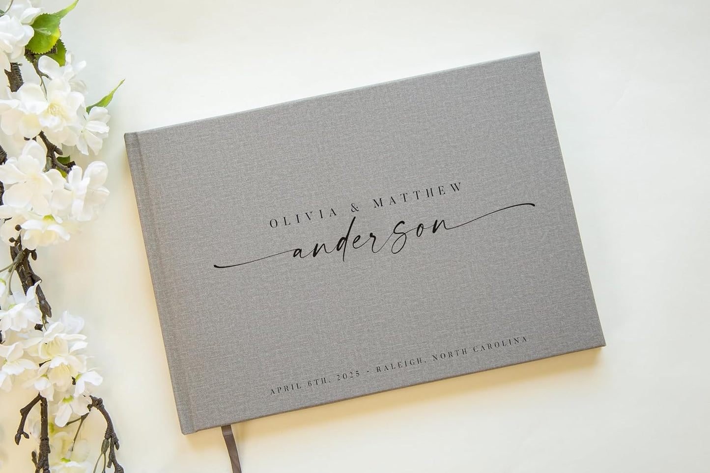 Personalized Guest Book - 11.5" x 8.5" Custom Bride & Groom Names with Bookmark and Hard Cover 140 GSM Blank Pages, for Weddings Guest Book, Engagements, Birthdays, Special Events, Gray