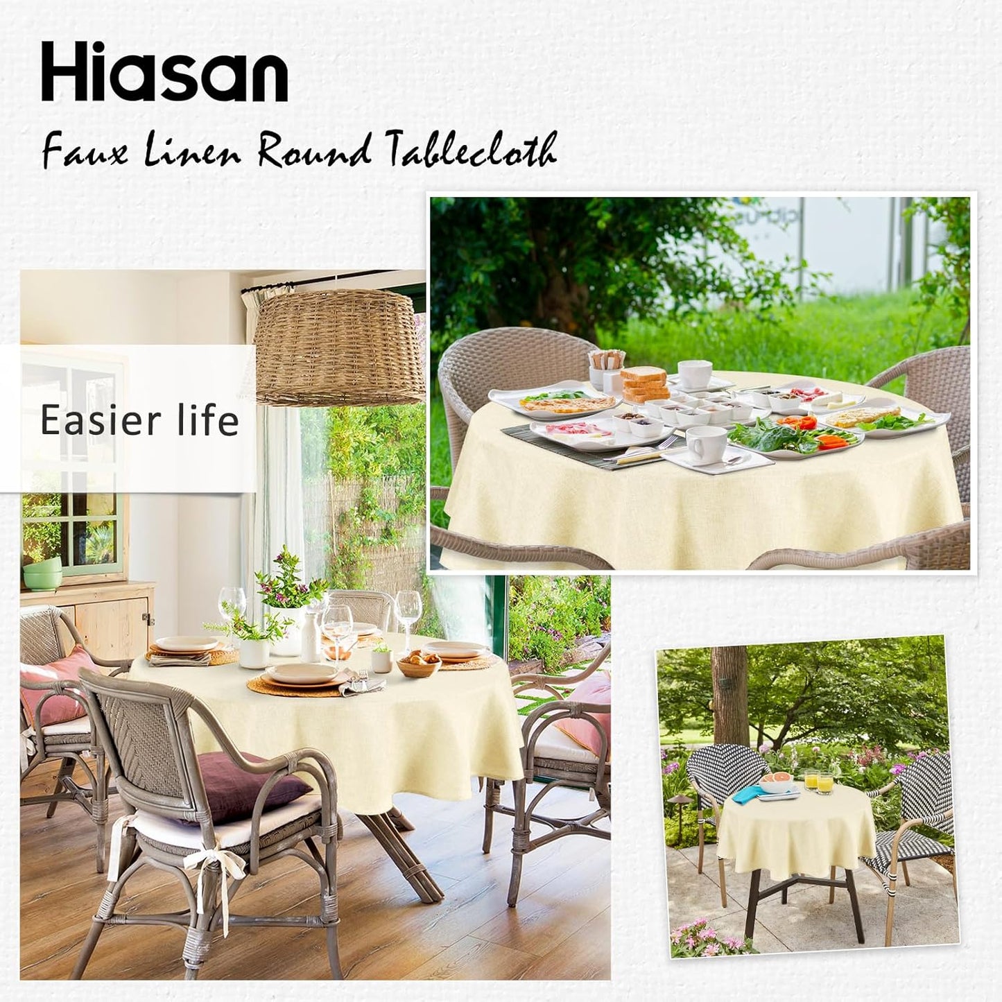 Hiasan Linen Tablecloth 40 Inch Round - Wrinkle and Stain Resistant Washable Polyester Fabric Table Cloth for Dining Room Kitchen Party, Champagne