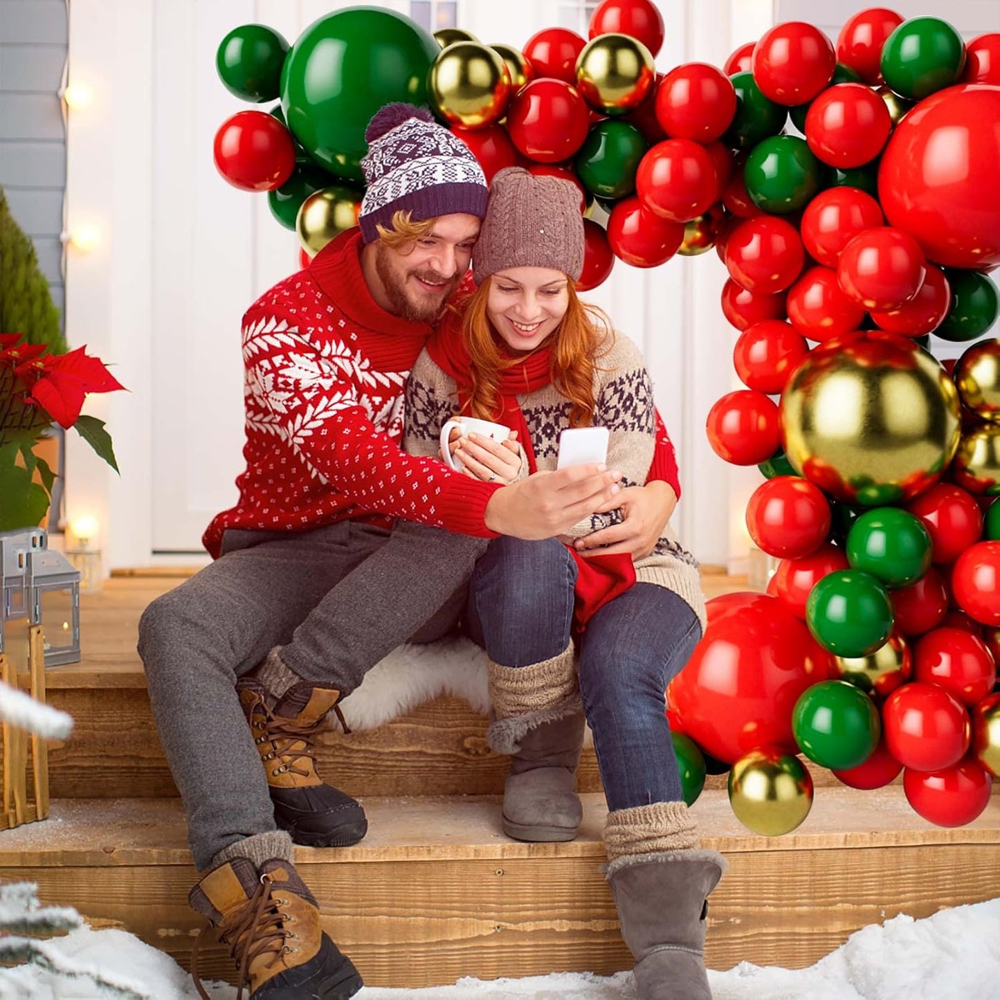 Red Green and Gold Balloon Garland Kit for Baby Shower, Wedding, Birthday, Graduation, Christmas Party Decoration