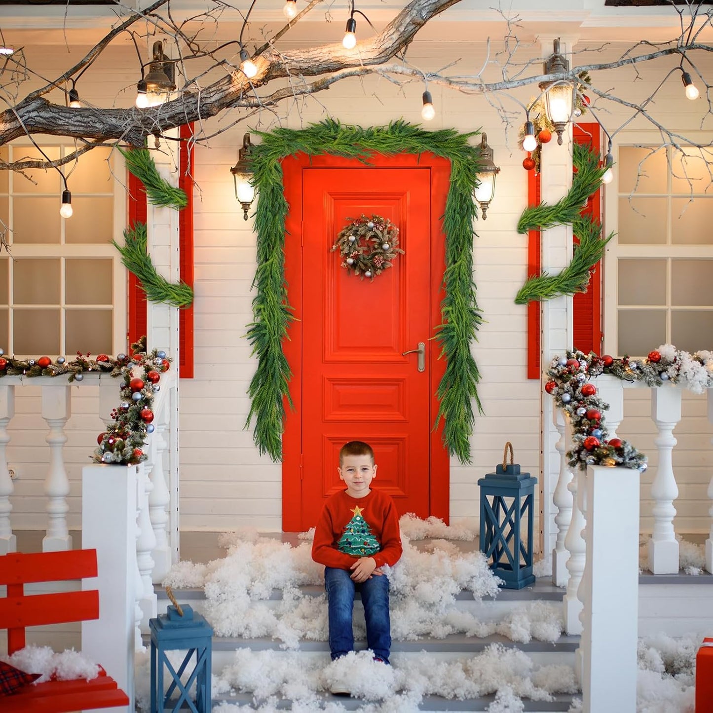 3 Pcs Artificial Norfolk Pine Garlands Christmas, 9 FT Dense Real Touch Winter Pine Garland Ornament, Green Artificial Greenery Garland for Table, Mantle, Wall, Indoor, Outdoor Christmas Decorations