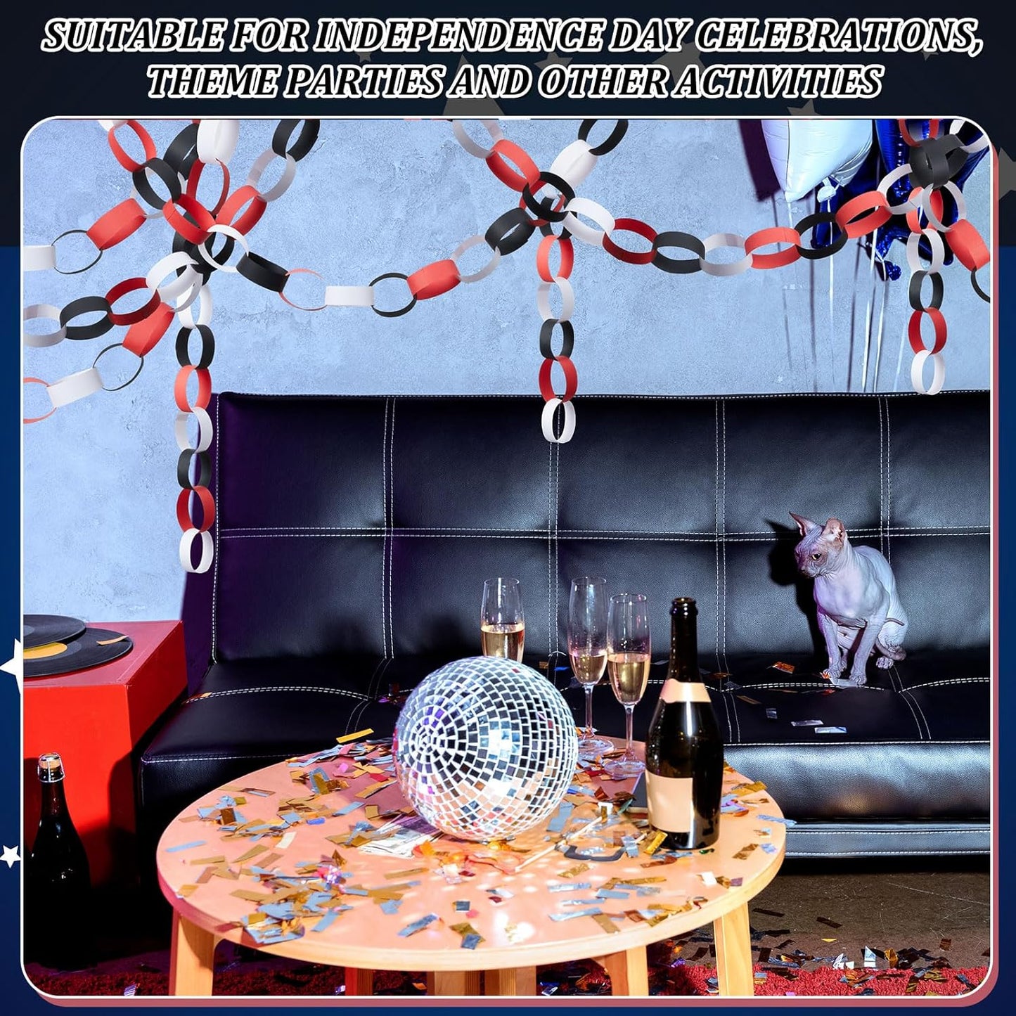 Lincia 600 Sheet Halloween Paper Chain Garland, Construction DIY Crafts Chain Strip for Fall Thanksgiving Party Decor, 1x8 Inch with Double Sided Tape (Red Black)