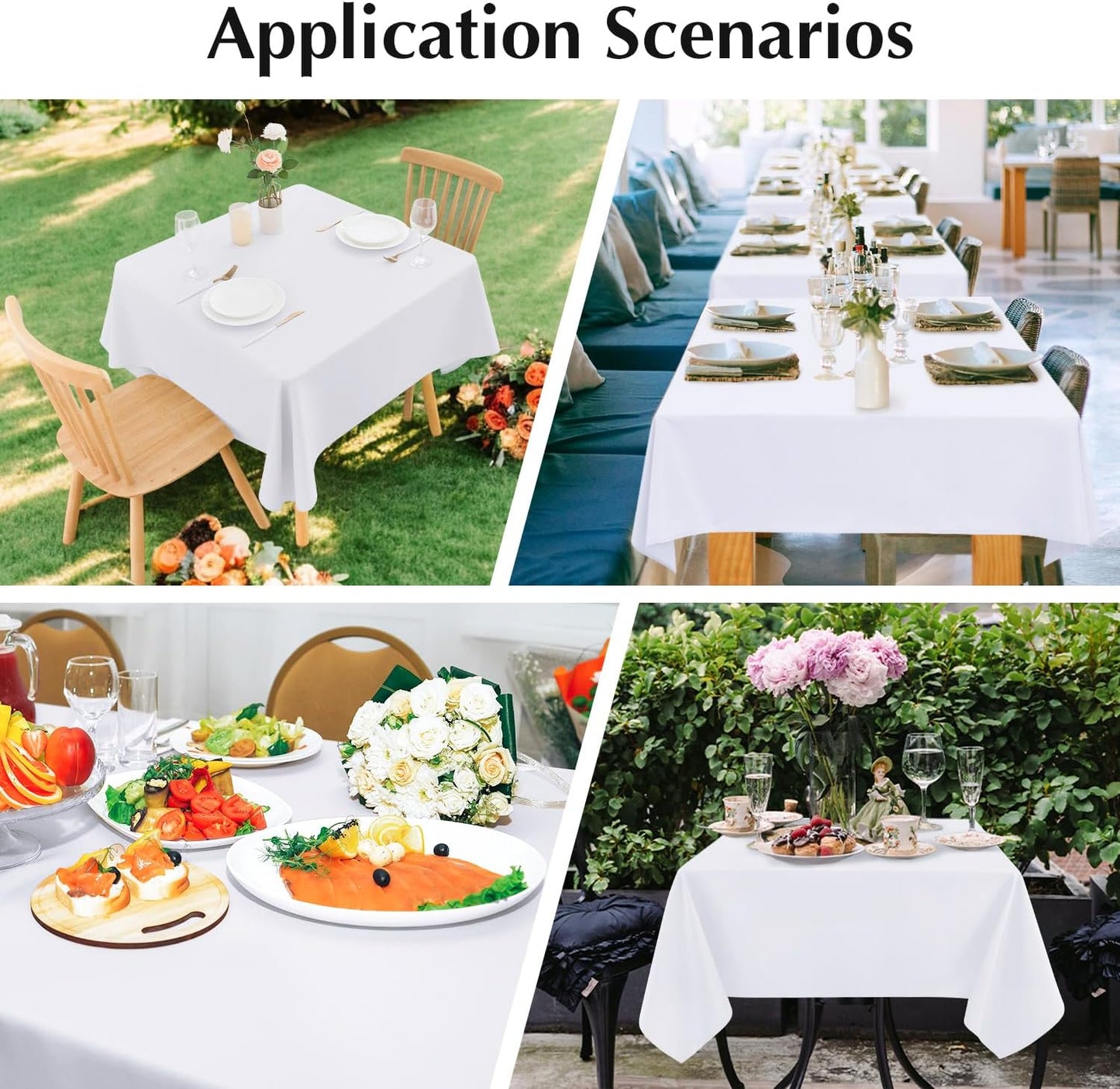 2 Pack Square Table Cloth 60X60 Inch White Washable Fabric Tablecloth Polyester Solid Dining Table Cover for Birthday Party Dinner Holiday Outdoor Indoor