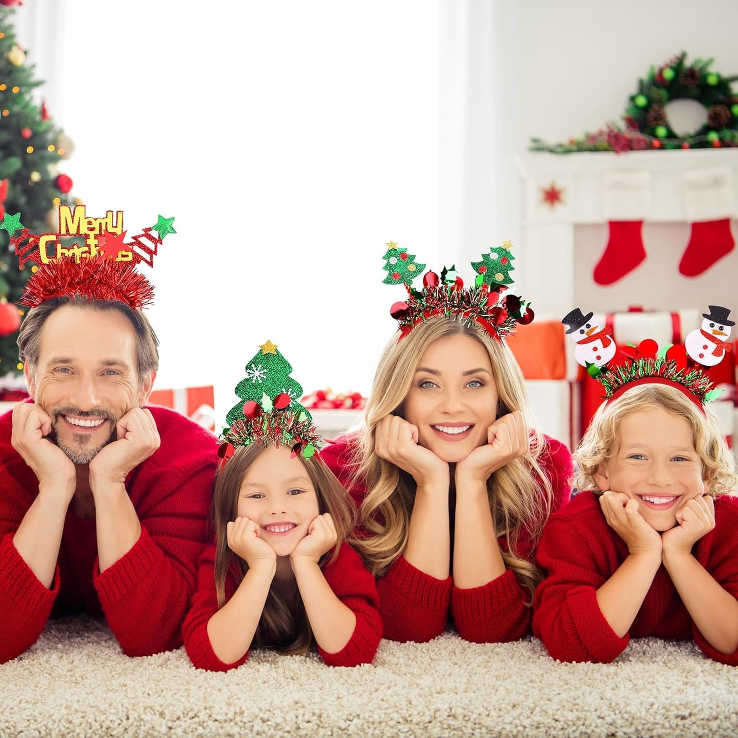 Aodaer 8 Pack Christmas Headbands Glitter Xmas Headband Costume Headwear Assorted Styles Snowman Santa Christmas Tree Gift Headband for Christmas Party Favors