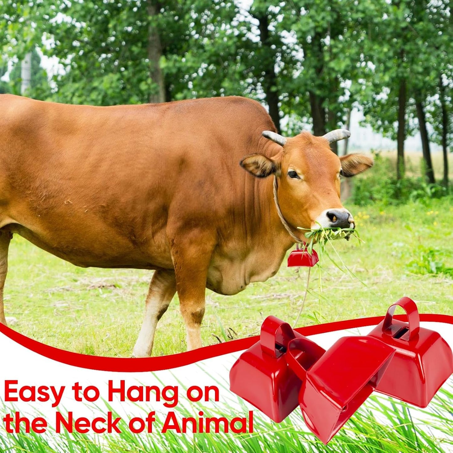 Cow Bells Noise Makers Red Cheering Bell for Sporting Events: 12 Pcs Metal Cowbells with Handle - Small Loud Bell Bulk Hand Percussion for Football Games Graduation Weddings-Red