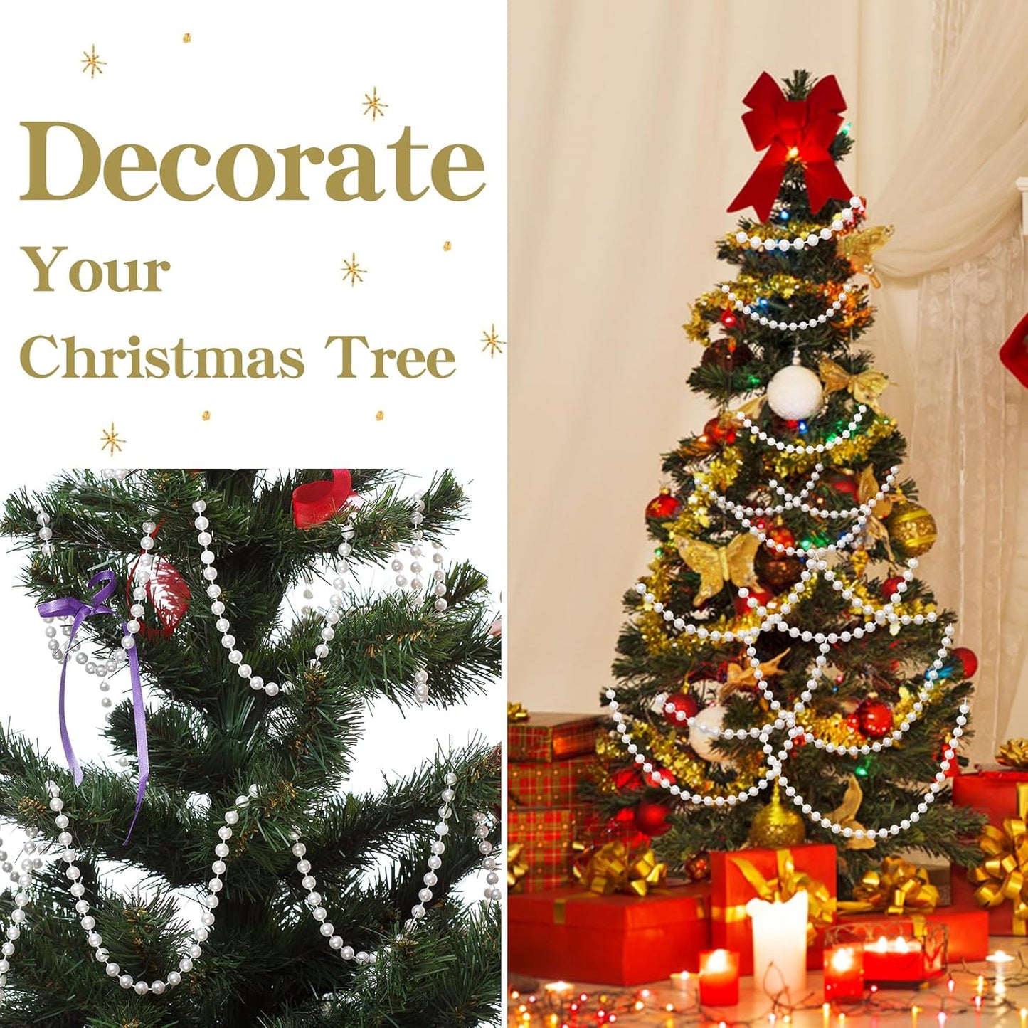 82 Feet Crafts Faux Pearl Roll 6mm Pearl Garland for Wedding Centerpiece Backdrop Christmas Tree and Flowers Decoration DIY (Ivory)