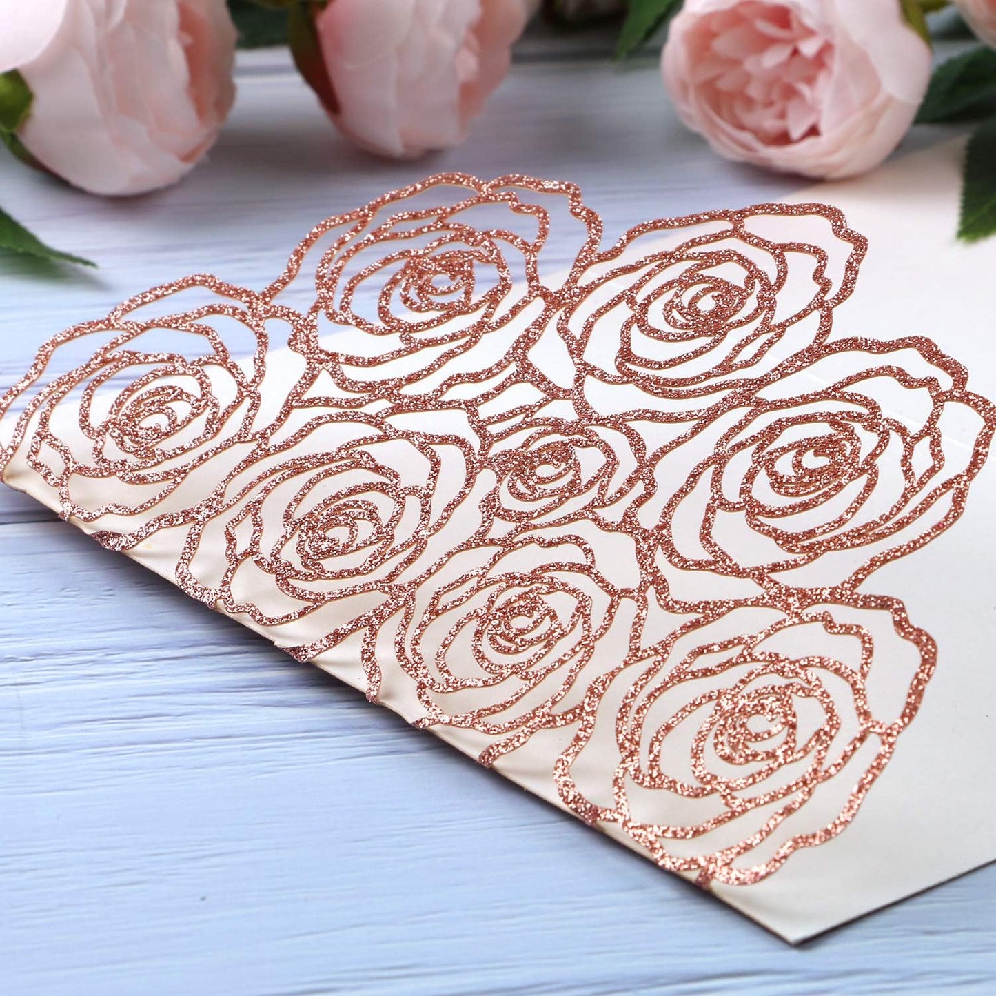 20 Pcs Laser Cut Wedding Invitations Card Pocket with Envelope for Birthday Party Baby or Bride Shower Invite suitable for 5 * 7 Inches Insert Paper (Rose Gold Glitter)