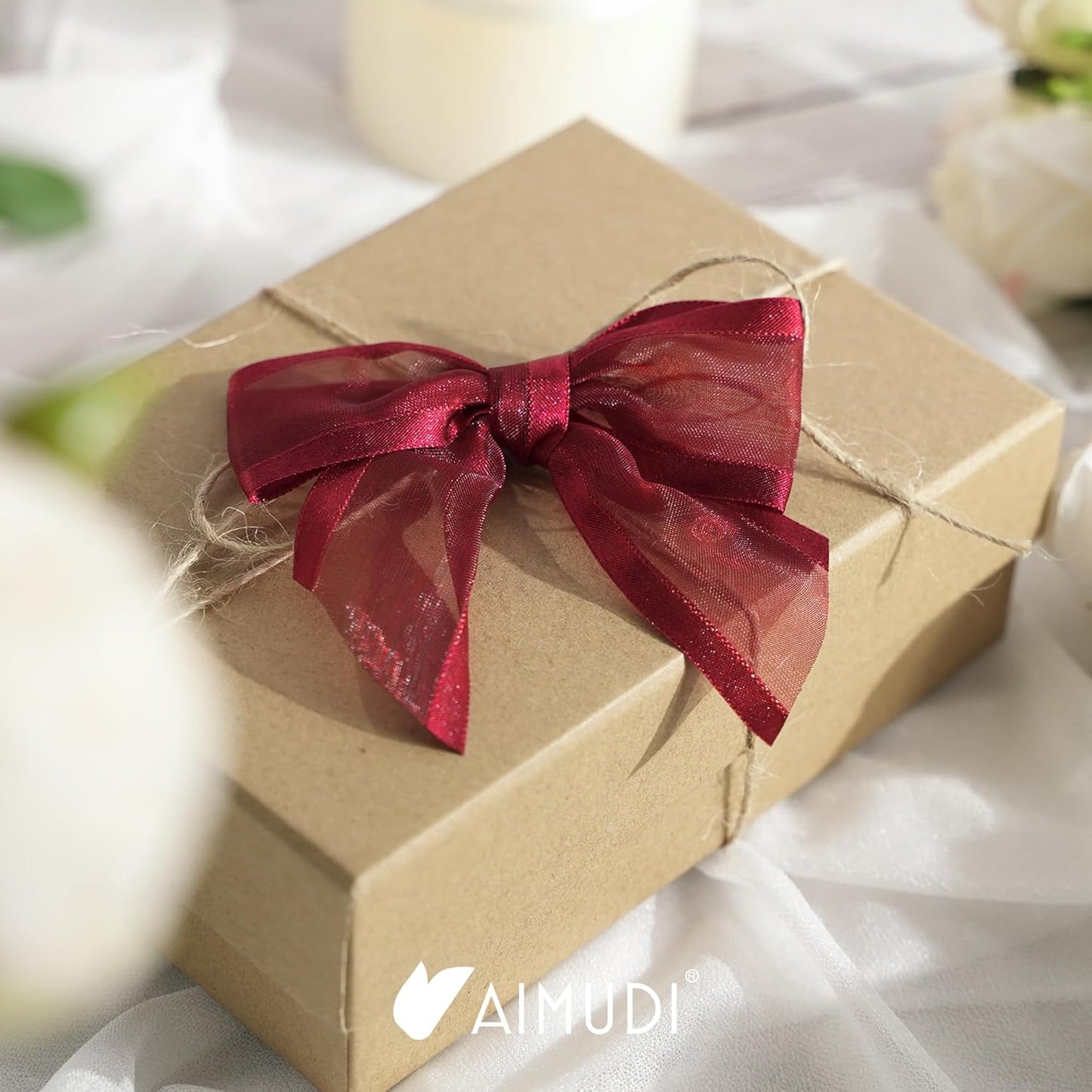 AIMUDI Burgundy Bows for Crafts 4" Organza Bows Premade Twist Ties Bows for Gift Wrapping Crafts Treat Bags Baskets Cake Pop Baby Shower Birthday Wedding Decor - 12 Counts