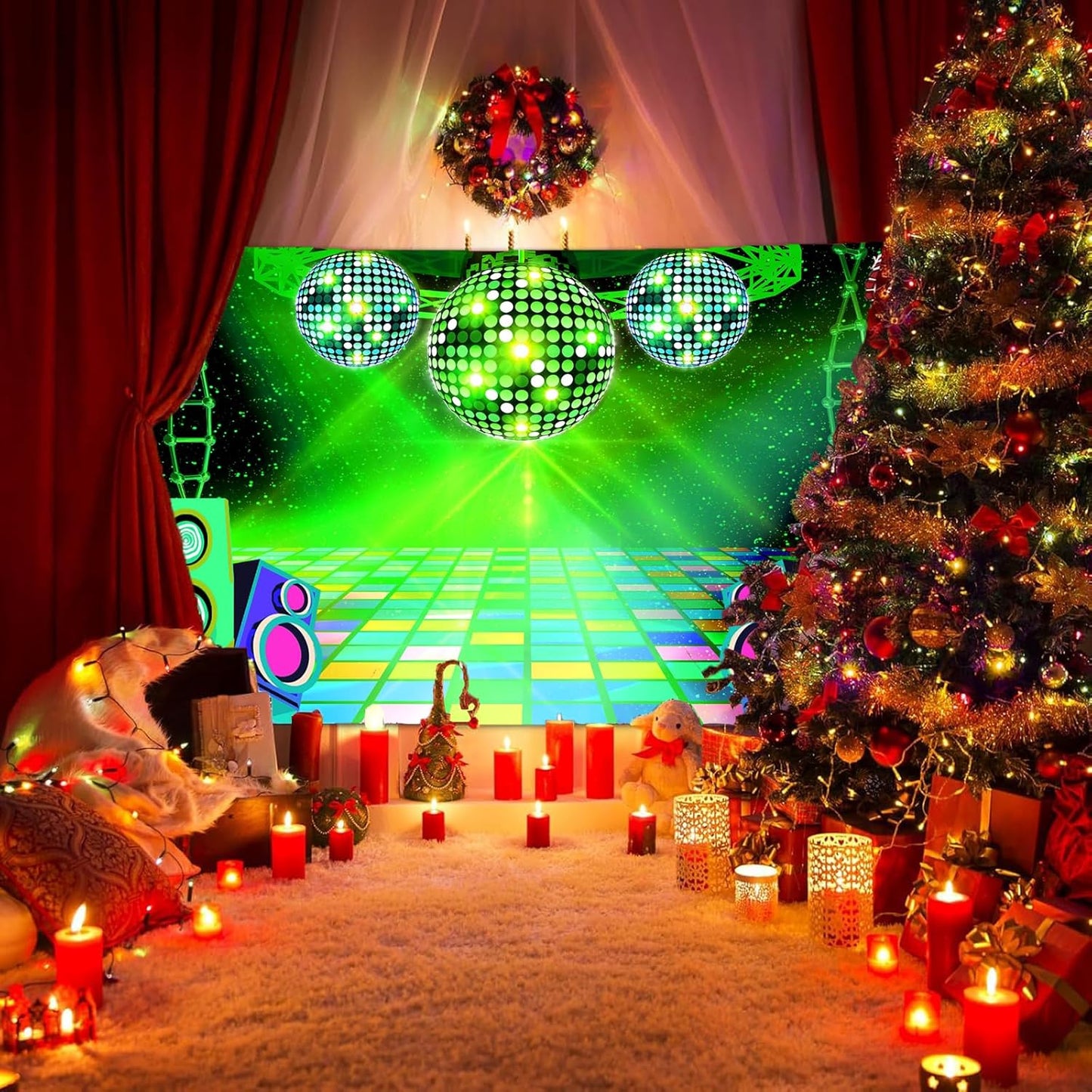 Dance Party Backdrop Retro 80s 90s Theme Stage Dance Ball Music Birthday Party Decoration DJ Photography Background 5 x 3 ft for Baby Shower Picture Photo Shoot Polyester Fabric, Blue