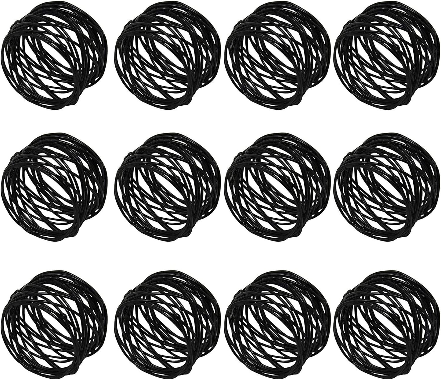 Handmade Round Mesh Black Napkin Rings Holder for Dinning Table Parties Everyday, Set of 12