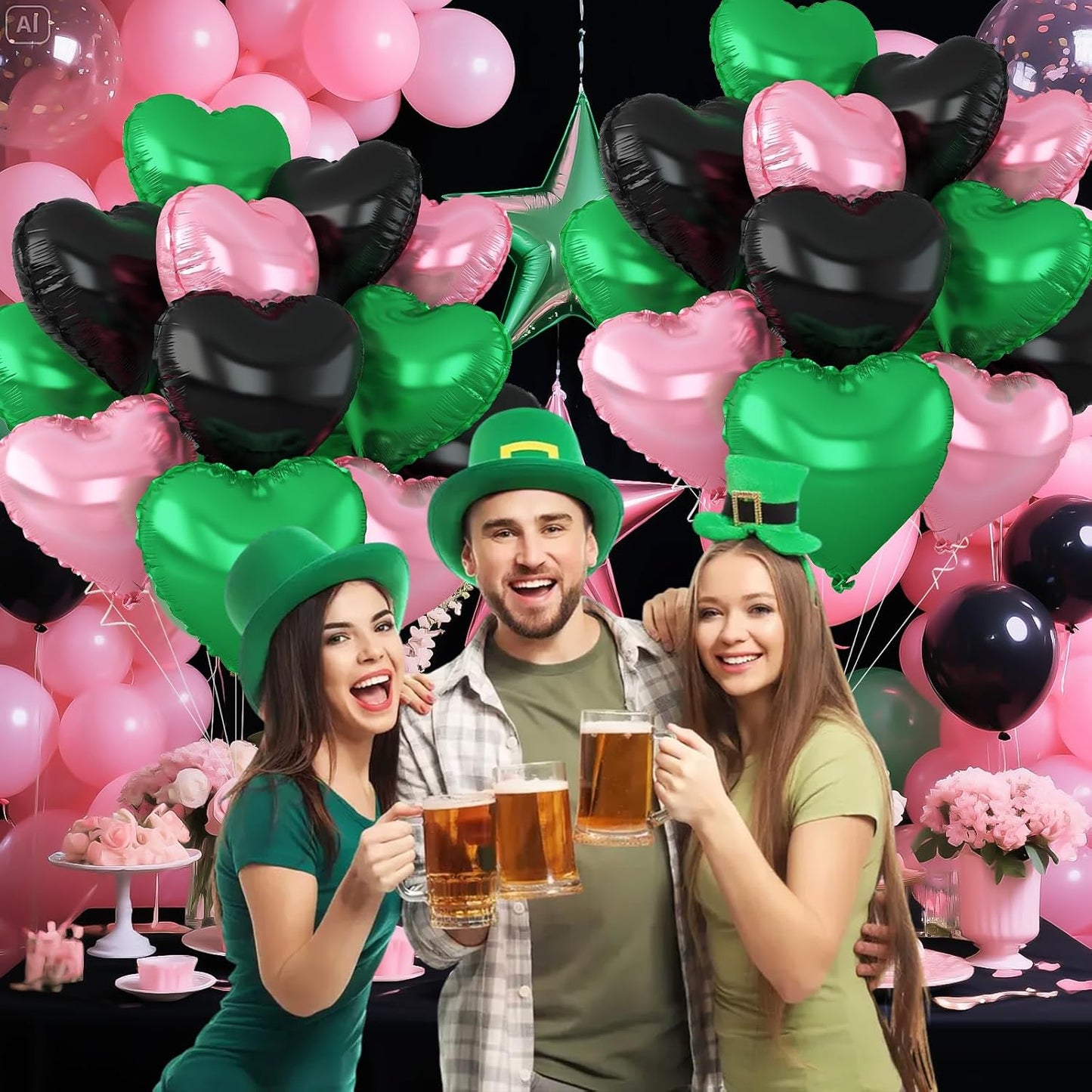Black Green Pink Heart Balloons,12Pcs 18Inch Pink Green Heart Shaped Foil Helium Balloons for Baby Shower Witch Themed Birthday Anniversary Party Decorations