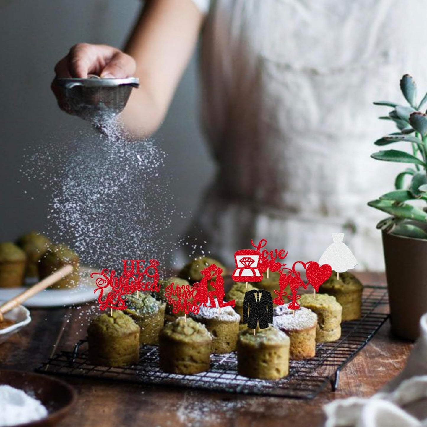 30 Pack Bride to be Cupcake Toppers Glitter Diamond Ring Love I Do Cupcake Picks Miss to Mrs He Asked She Said Yes Bridal Shower Wedding Engagement Bachelorette Cake Decorations Party Red