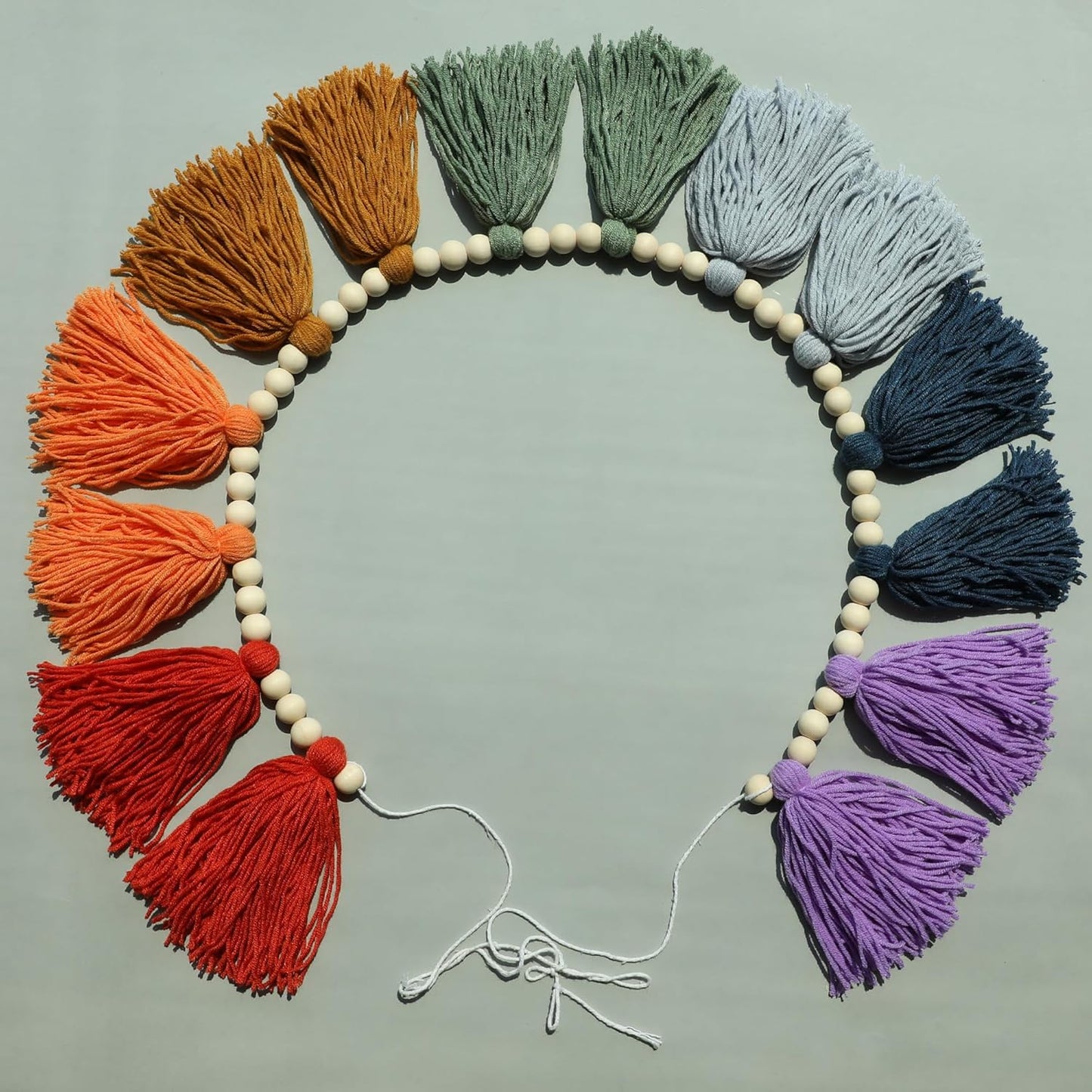 Boho Tassel Garland Wall Hanging with Wood Beads Colorful Tassel for Kids Room Bedroom Classroom Nursery Dorm Decorations
