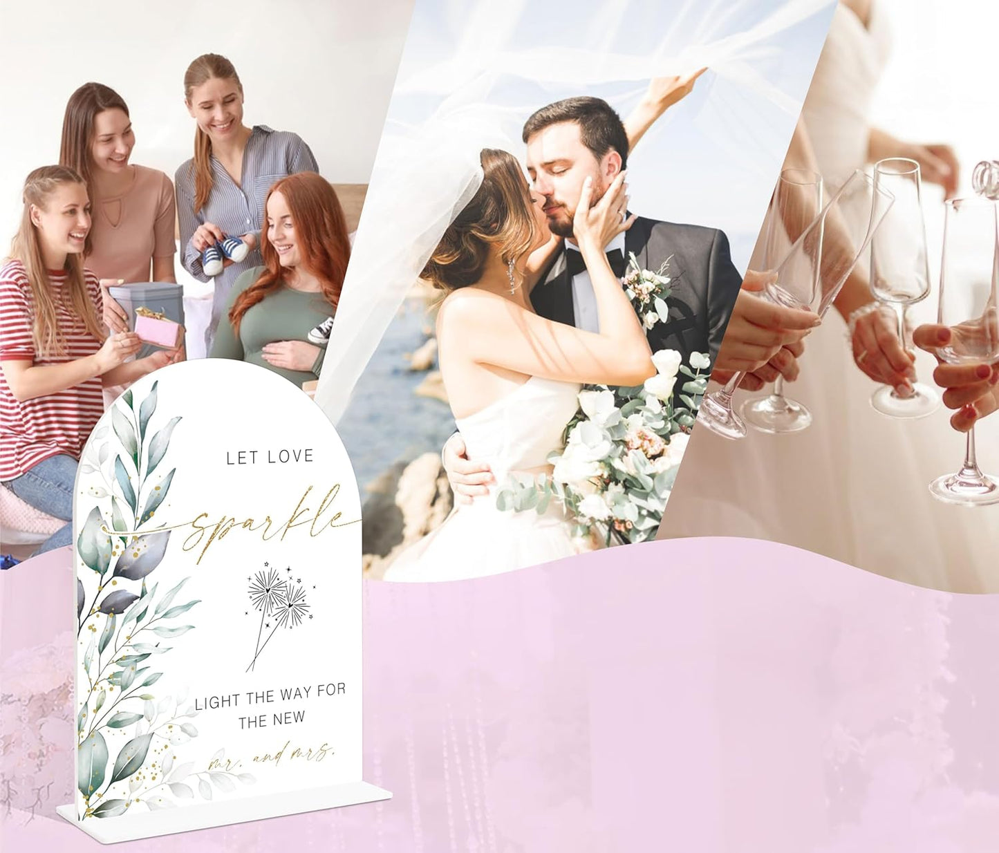 Acrylic Wedding Signs, Greenery Theme Let Love Sparkle Sign, Wedding Reception Signage, Bridal Shower Table Decor with Stand, Engagement, Anniversary, Newlywed Events and Parties Supplies, 20