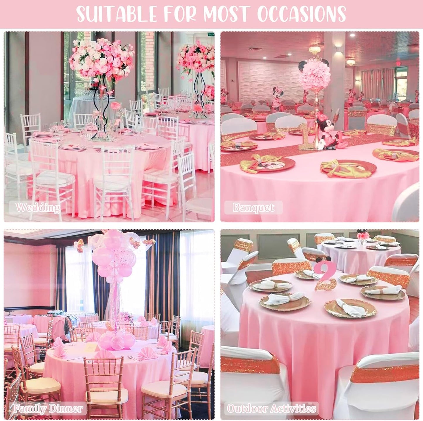 8 Pack Round Tablecloth 70 Inch Pink Round Table Covers Bulk Washable Polyester Fabric Table Clothes for Wedding Party Reception Banquet Buffet Restaurant (Pink, 70 Inch)