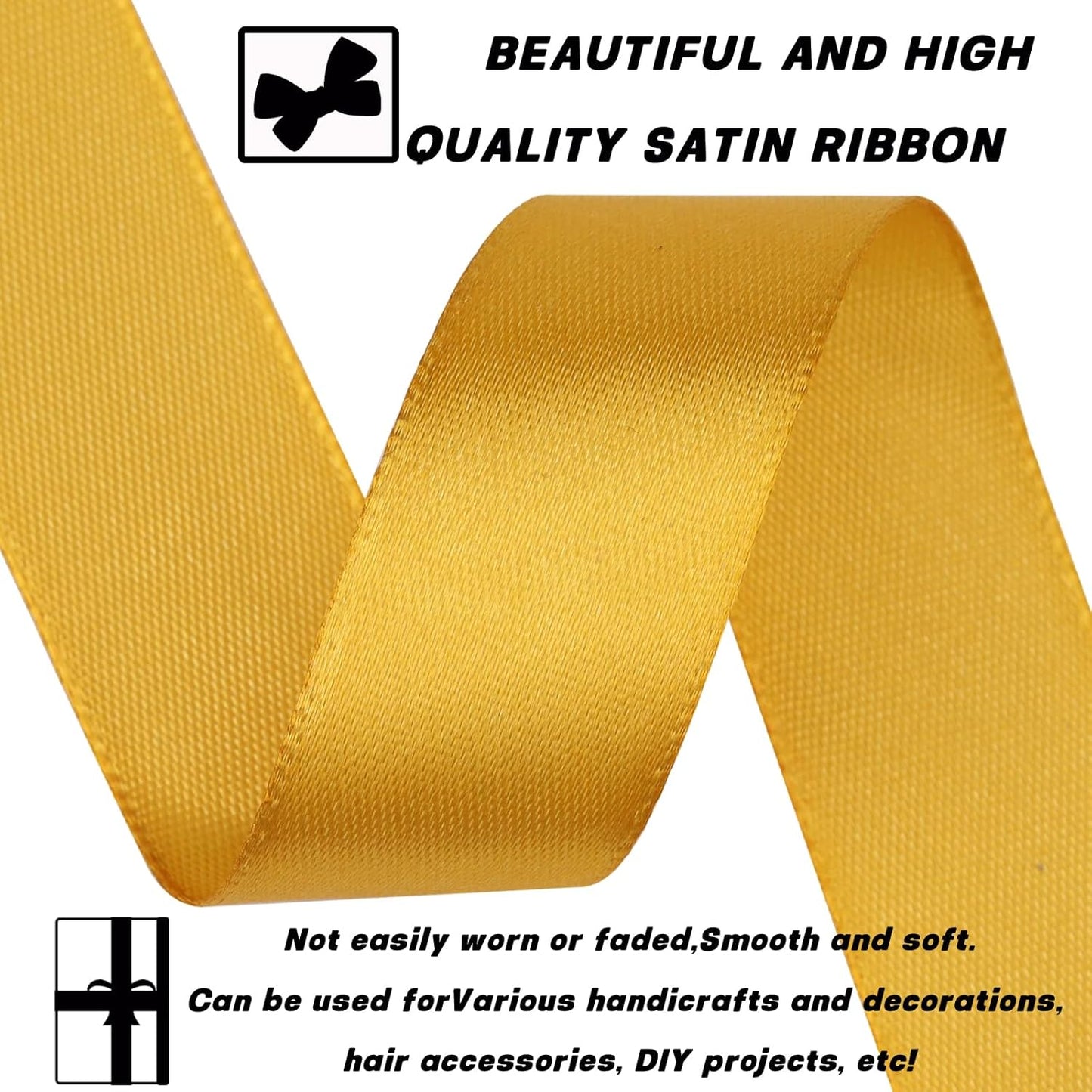 Gold Ribbon 7/8 Inch 30 Yards Satin Craft Ribbon for Handmade Roses, Gift Wrapping, Timeless Flower, Bouquets, Wedding and Party Decoration