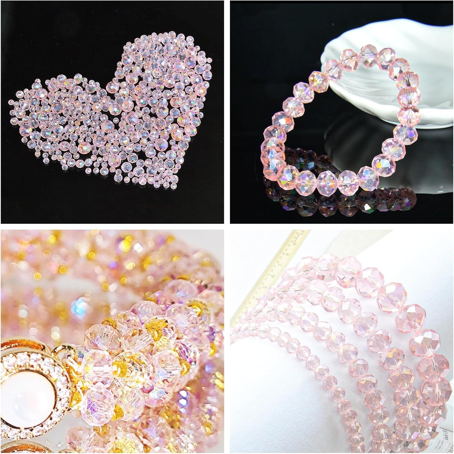 500Pcs 6mm Crystal Glass Beads for Jewelry Making Beads for Bracelets Necklace Pendants Making Supplies(Pink)