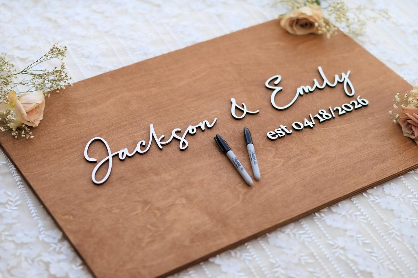 Personalized Last Name Guest Book, Unique Guest Book Sign, Custom Alternative Guest Book, Wooden Guest Book, Wedding Ceremony Guestbook Sign (Design 8)