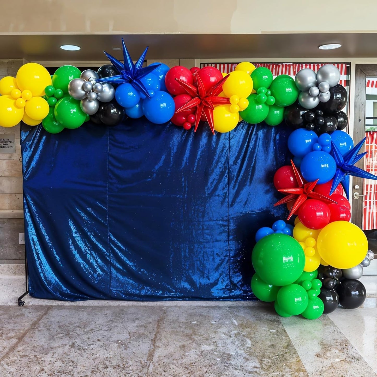 Black and Red Yellow Blue Balloons, 12 Inch Black Red Yellow Blue Green Metallic Silver Confetti Balloons with Star Foil Balloon for Boys Graduation Birthday Baby Shower Party Decorations