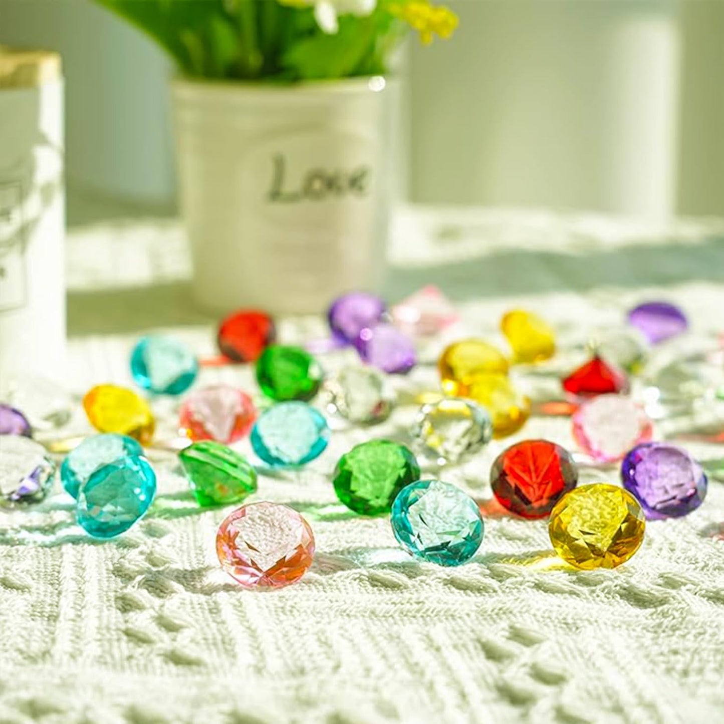 280Pcs Fake Diamonds for Wedding Centerpieces Multicolor Vase Fillers Acrylic Crystal Gems Rhinestone Ribbon for Wedding Birthday Party Cake Decor Vase Fillers Table Scatters DIY Crafts
