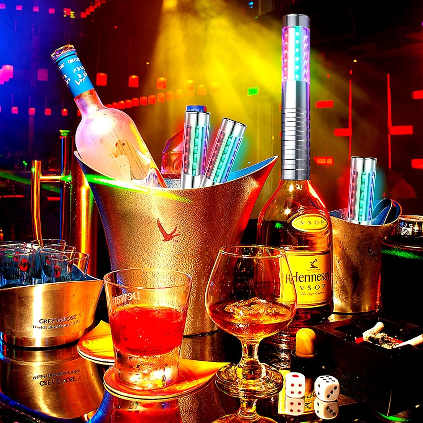 4 Pieces Strobe Baton Bottle Service Sparklers Metallic Bottle Service Lights Handheld Light for Nightclubs Weddings Parties Activities Supplies