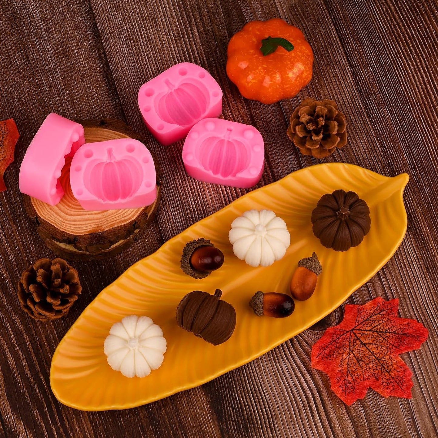 Actvty 3D Pumpkin Silicone Molds, 6 Pcs Half a Pumpkin Chocolate Candy Fondant Mold for Halloween Thanksgiving Fall Baking, Cake Decoration, Soap Candle Clay Resin Casting