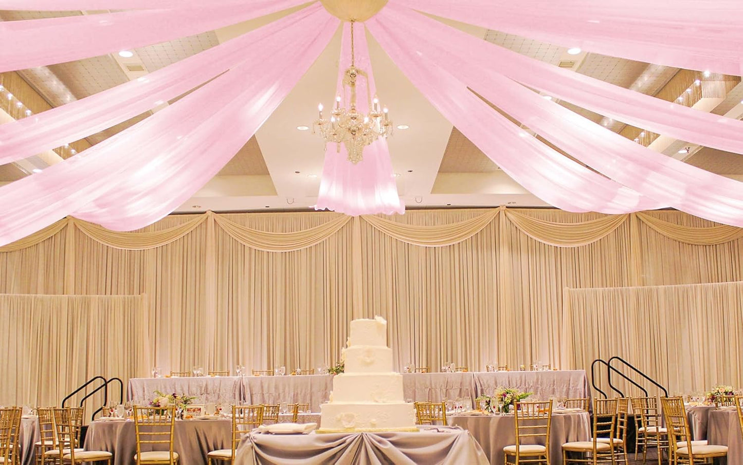 6 Panels Pink Ceiling Drapes for Wedding 5ftx10ft Ceiling Drapes Wedding Arch Draping Fabric Cheesecloth Sheer Curtain Romantic Ceiling Decorations for Weddings Party Banquet Ceremony Stage
