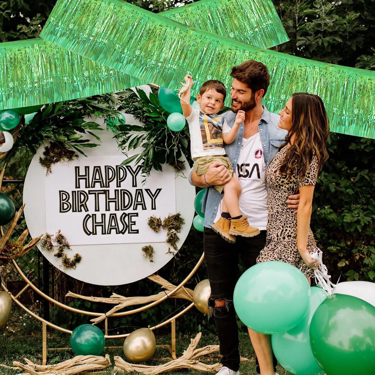 BEISHIDA 3 Packs Metallic Foil Fringe Garland Shining Green Wall Hanging Tinsel Fringe Banners for Car Floats Bridal Shower Wedding Birthday Easter Graduation Holiday Party Decoration(30 Feet)