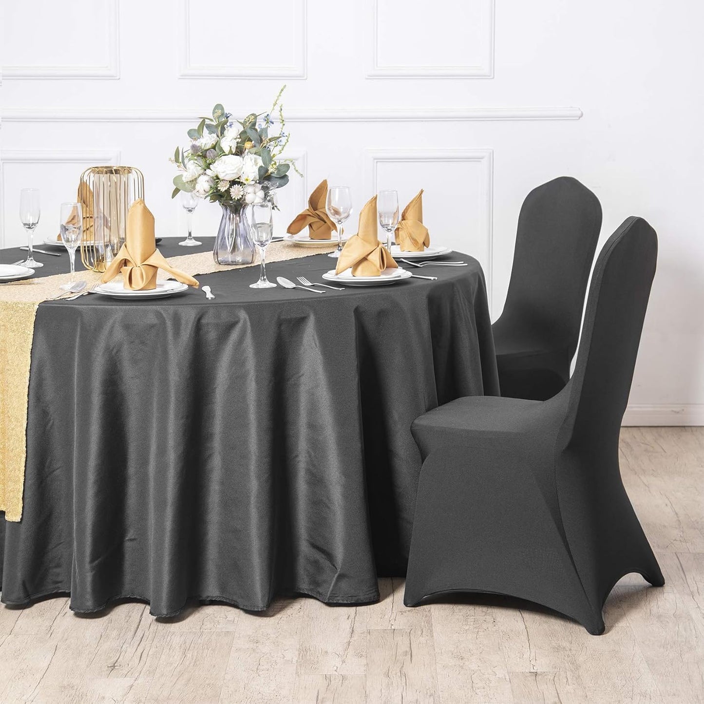 Ascoza 2pack 120 Inch Black Round Tablecloth in Polyester Fabric for Wedding/Banquet/Restaurant/Parties