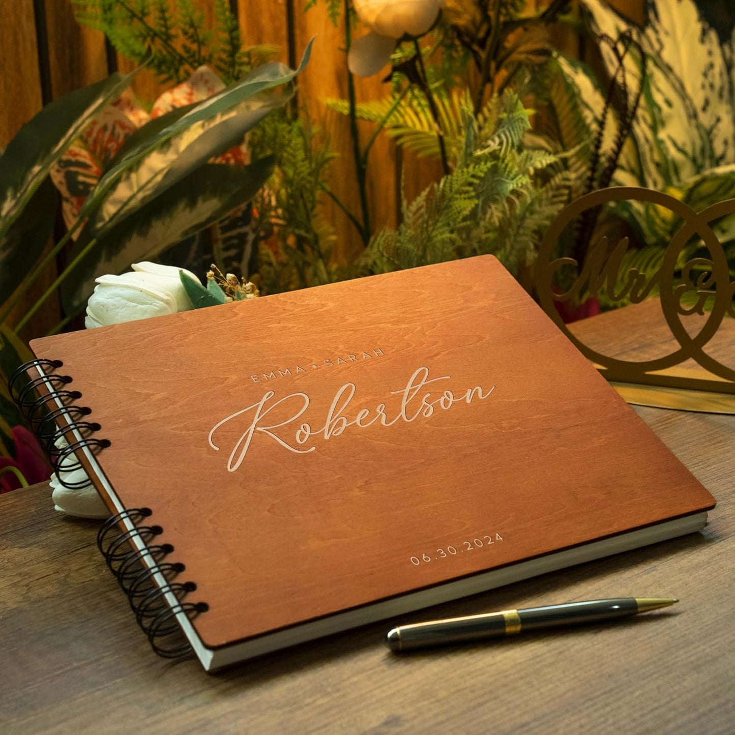 Personalized Wood Wedding Guest Book - 5 Colors/Finishings, 2 Sizes, 12 Designs - Wood Wedding Decorations, Guest Book Signs for Wedding Reception (DESIGN 12)