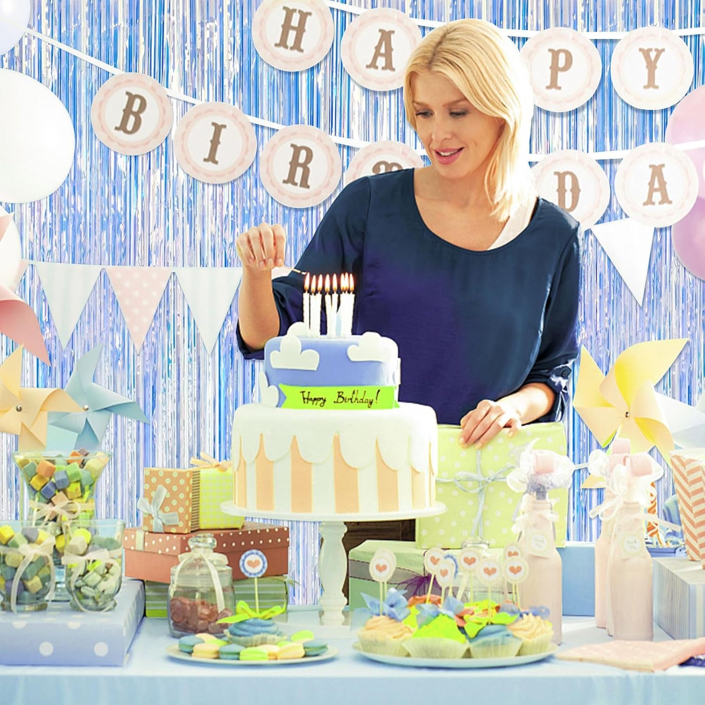 5 Pack Iridescent Party Backdrop Decorations Tinsel Curtain Birthday Decorations Foil Fringe Photo Booth Streamer Backdrop Iridescent Theme Christmas Bachelorette Graduation Party Decorations