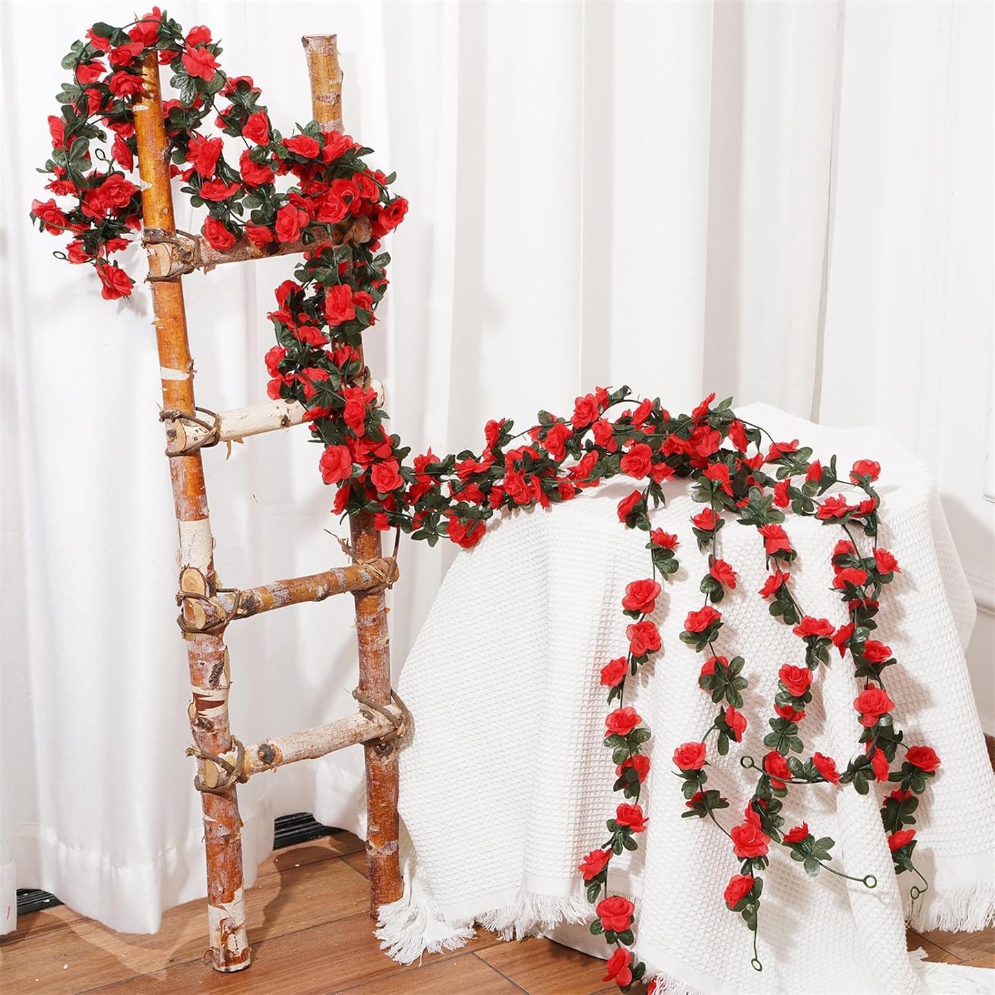 10 Pcs 82FT Flower Garland, Artificial Rose Garland Flowers Plants Fake Flower Hanging Rose Ivy, Birthday Party Valentine's Day Wedding Wall Arch Decor(Red)