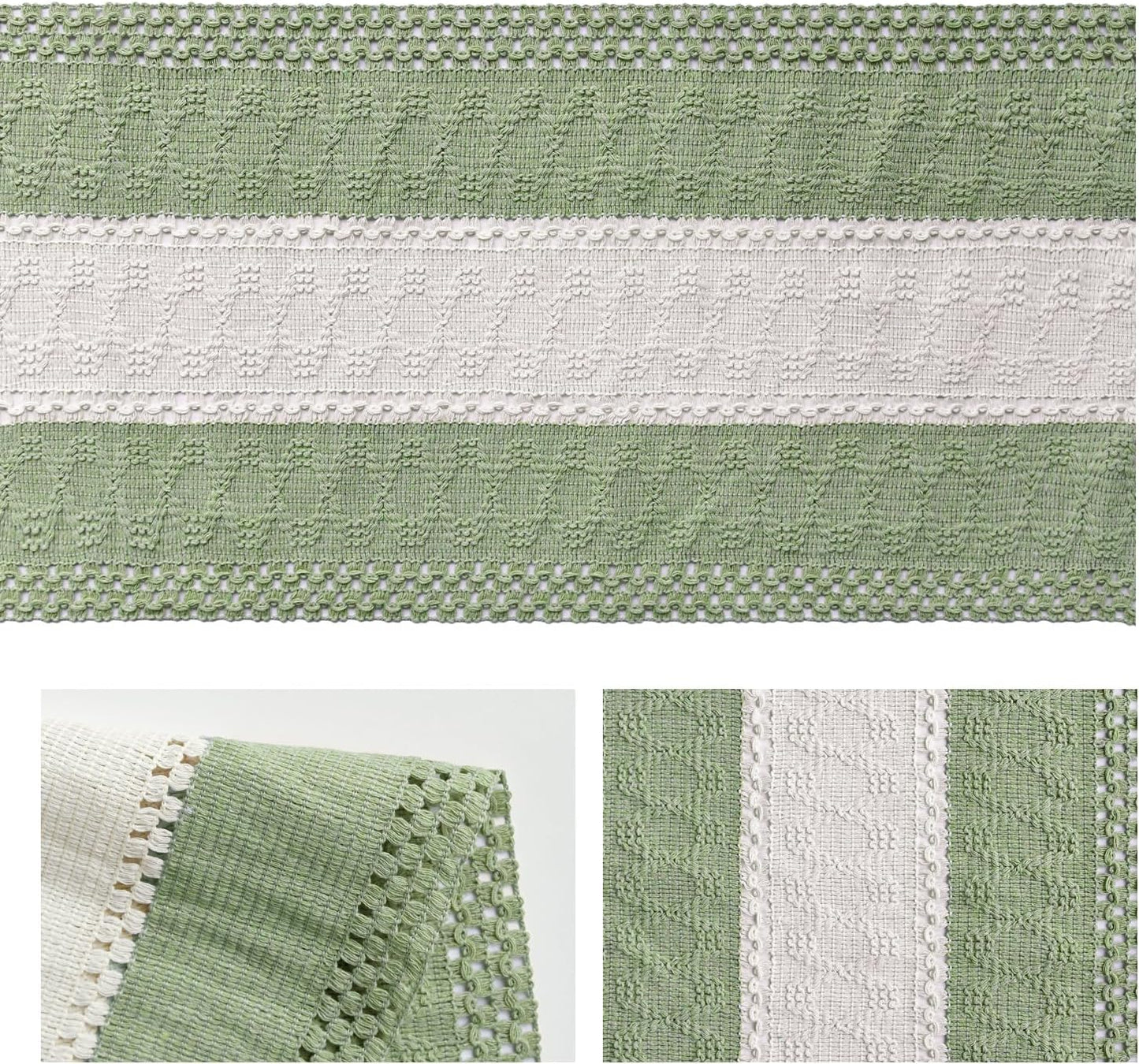 Artoid Mode Light Green Farmhouse Rustic Table Runner, Seasonal Hollow Kitchen Dining Table Decoration for Home Party Decor 12x36 Inch