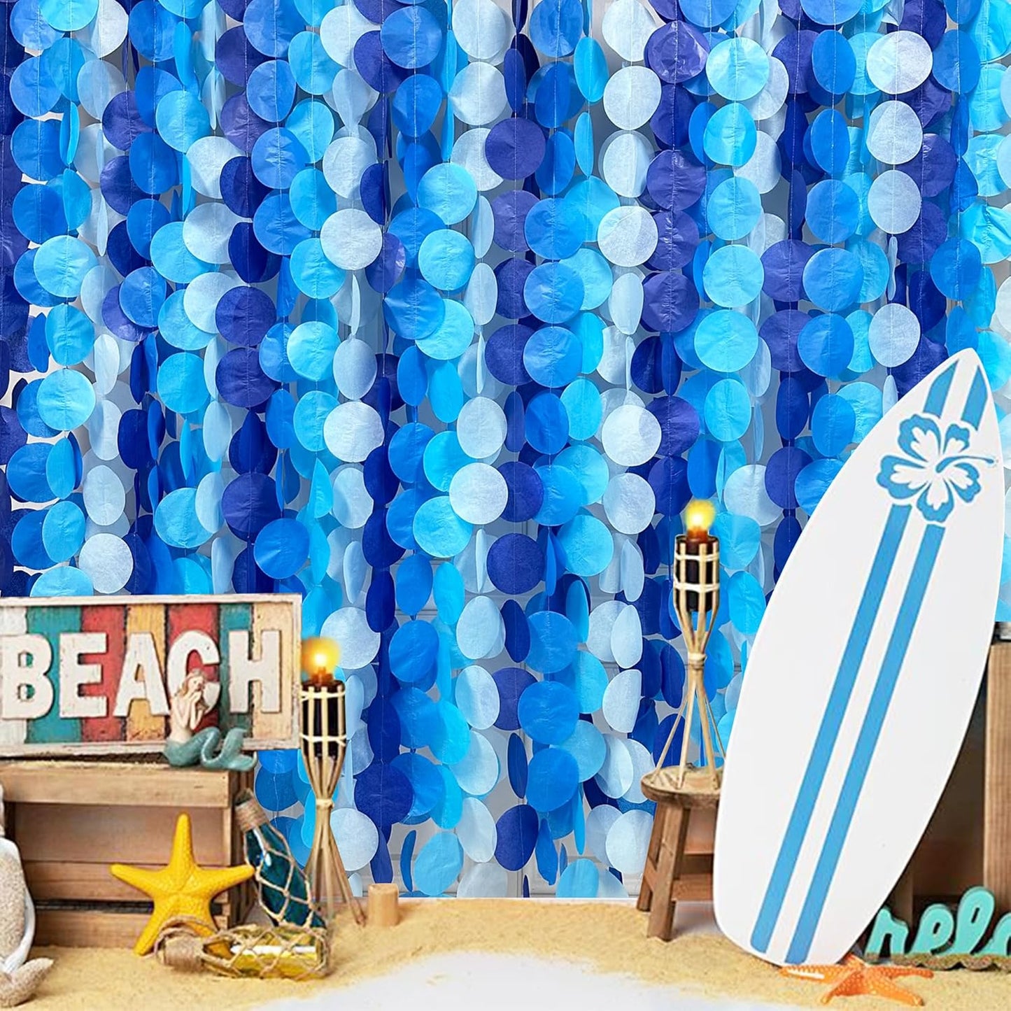 PinkBlume 205 Ft Blue Party Decorations Ombre Navy Circle Dot Backdrop Streamer Royal Tissue Paper Polka Hanging Garland for Birthday Graduation Wedding Under The Sea Nautical Ahoy Achor