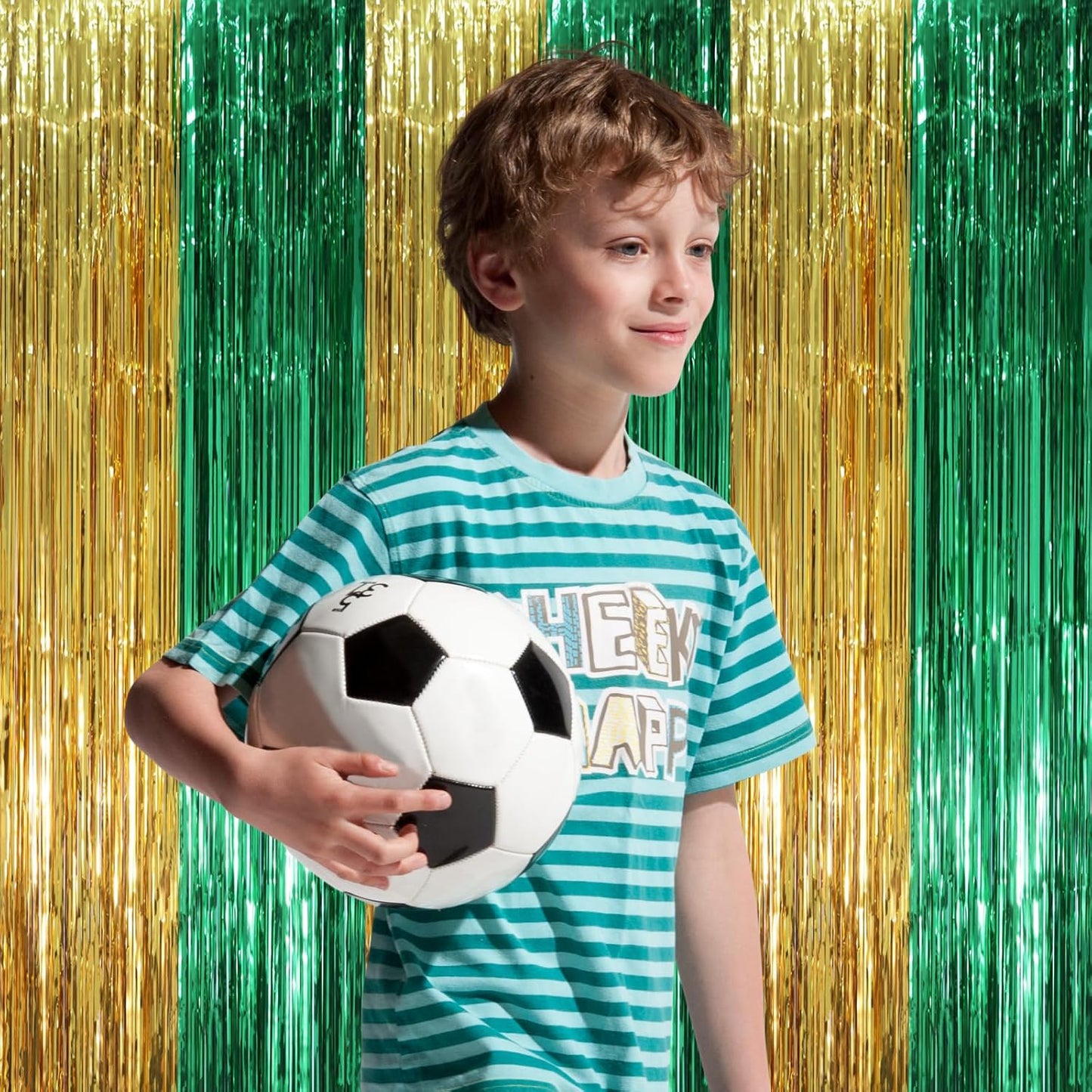 3 Pack 3.3 x 8.2 ft Green and Gold Foil Fringe Backdrop Curtains, Tinsel Streamers Party Decorations, Fringe Backdrop, Door Shimmer for Graduation or Birthday Party