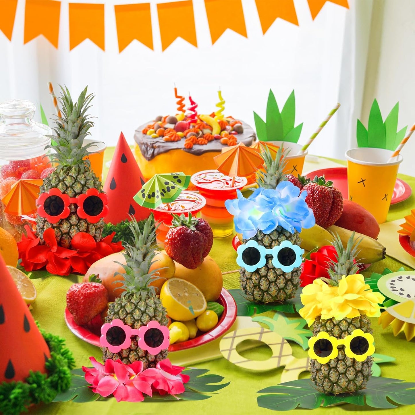 6 Sets Hawaiian Table Centerpieces Pineapple Luau Party Table Decorations Tropical Decor for Beach Summer Party