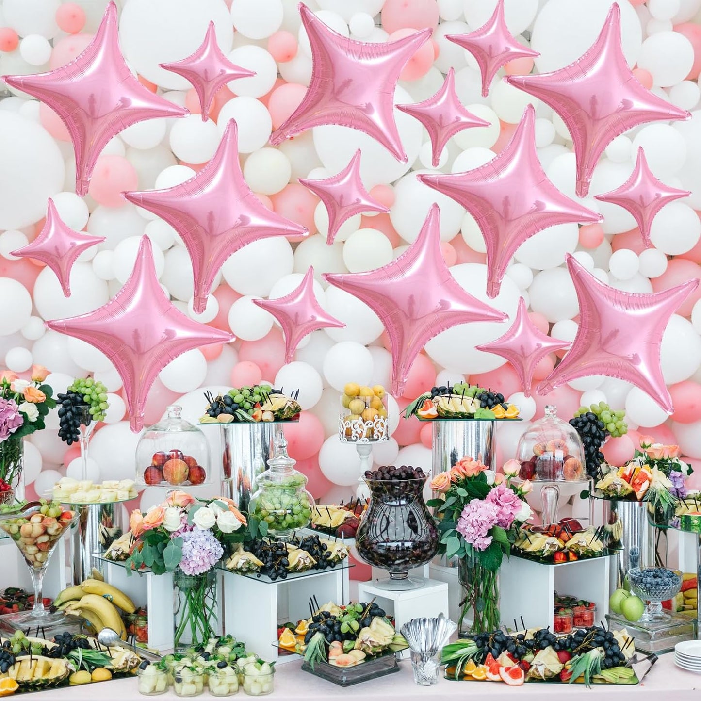 16 Pcs Pink Star Balloons 26 Inch and 10 Inch Four Angle Star Foil Balloons Set for Birthday Baby Shower Wedding Anniversary Party Decorations