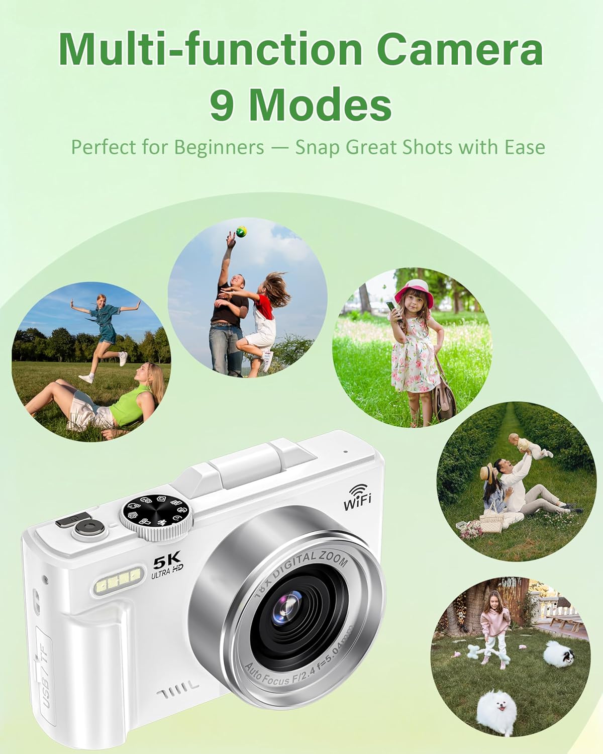 5K Digital Camera for Photography, 75MP WiFi Vlogging Camera for YouTube with 3" 180° Flip Screen, 18X Zoom UHD Autofocus Video Camara with 32GB SD Card