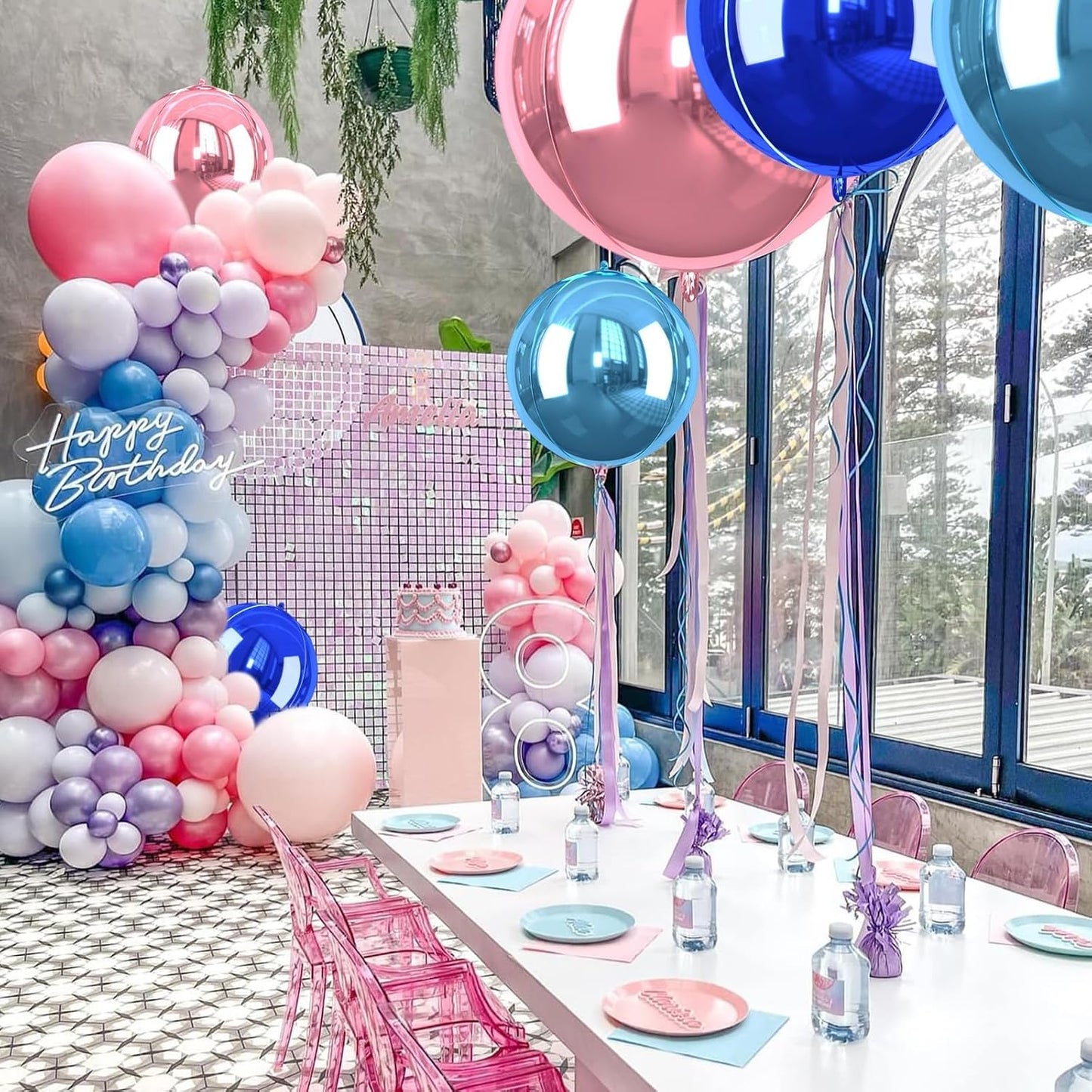 Giant Foil Balloons, 6Pcs Large Metallic Light Blue Royal Pink Round Balloons, 22 Inch Big Round Foil Balloon for Blue and Pink Birthday Party Baby Shower Gender Reveal Decorations