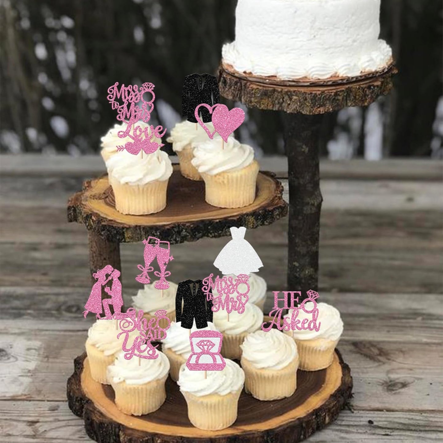 30 Pack Bride to be Cupcake Toppers Glitter Diamond Ring Love I Do Cupcake Picks Miss to Mrs He Asked She Said Yes Bridal Shower Wedding Engagement Bachelorette Cake Decorations Party Purple