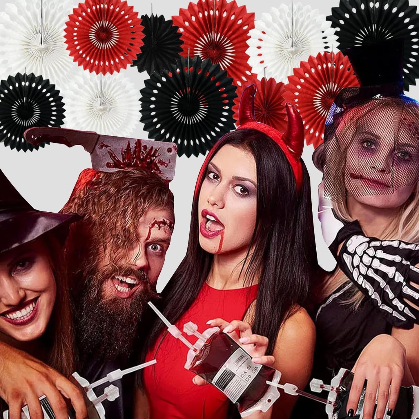 BEISHIDA Red Black White Hanging Honeycomb Round Paper Fans Decoration Tissue Paper Fan Garland for Birthday Christmas Wedding Party Supplies(11packs)