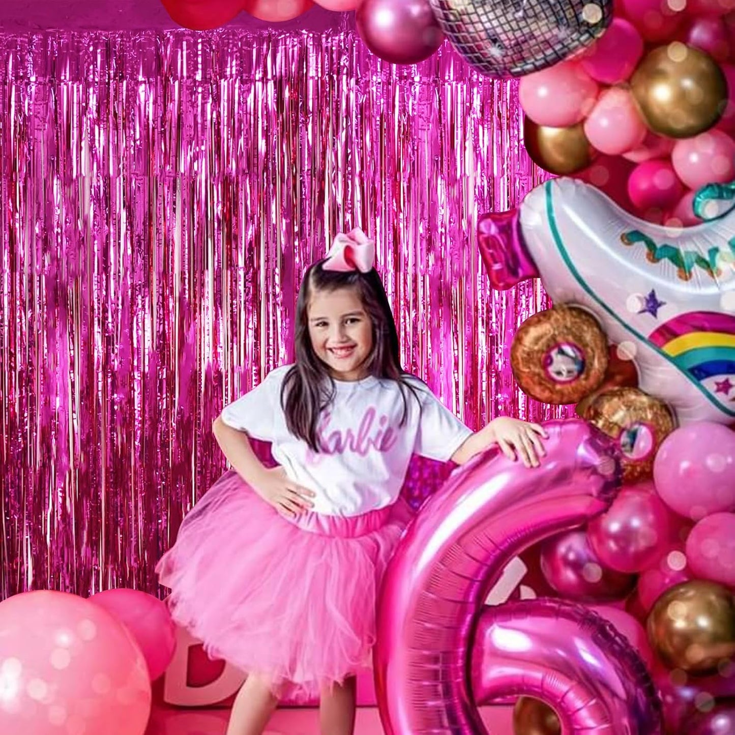 BEISHIDA 2 Pcs Hot Pink Backdrop Pink Door Streamers Tinsel Curtains Streamers Party Decoration Foil Fringe Backdrop Wall Background Photo Booth for Girls Birthday Bachelorette Party Decorations