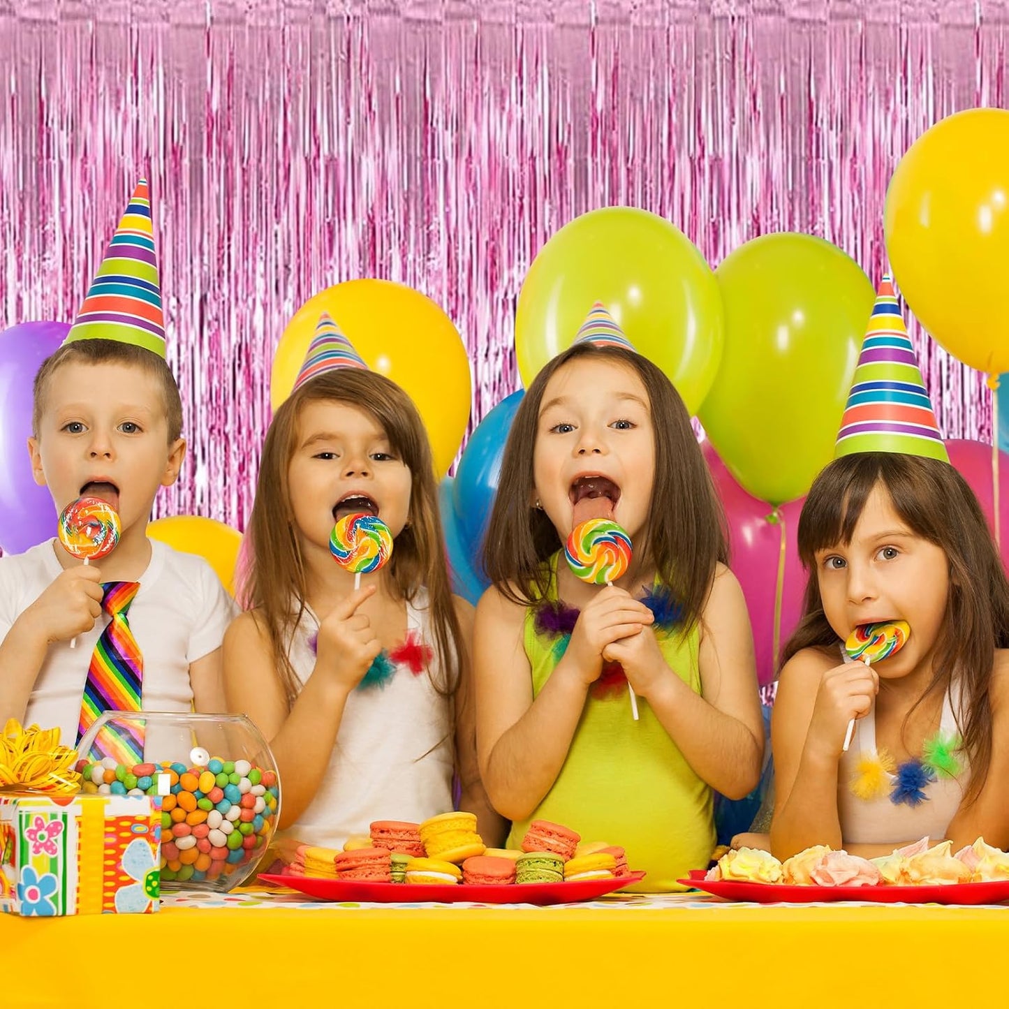 30 Pack Pink Foil Fringe Curtain Backdrop, 3.3x8.2 Feet Metallic Tinsel Streamer Curtains Photo Booth Props for Wedding/Birthday/Baby Shower/Valentine's Day/Princess Themed Party Decorations